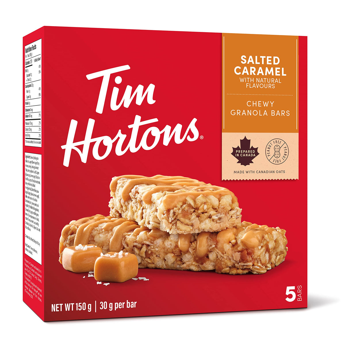 Tim Hortons Salted Caramel Granola Bars, Peanut Free, 5 Count, Imported from Canada)