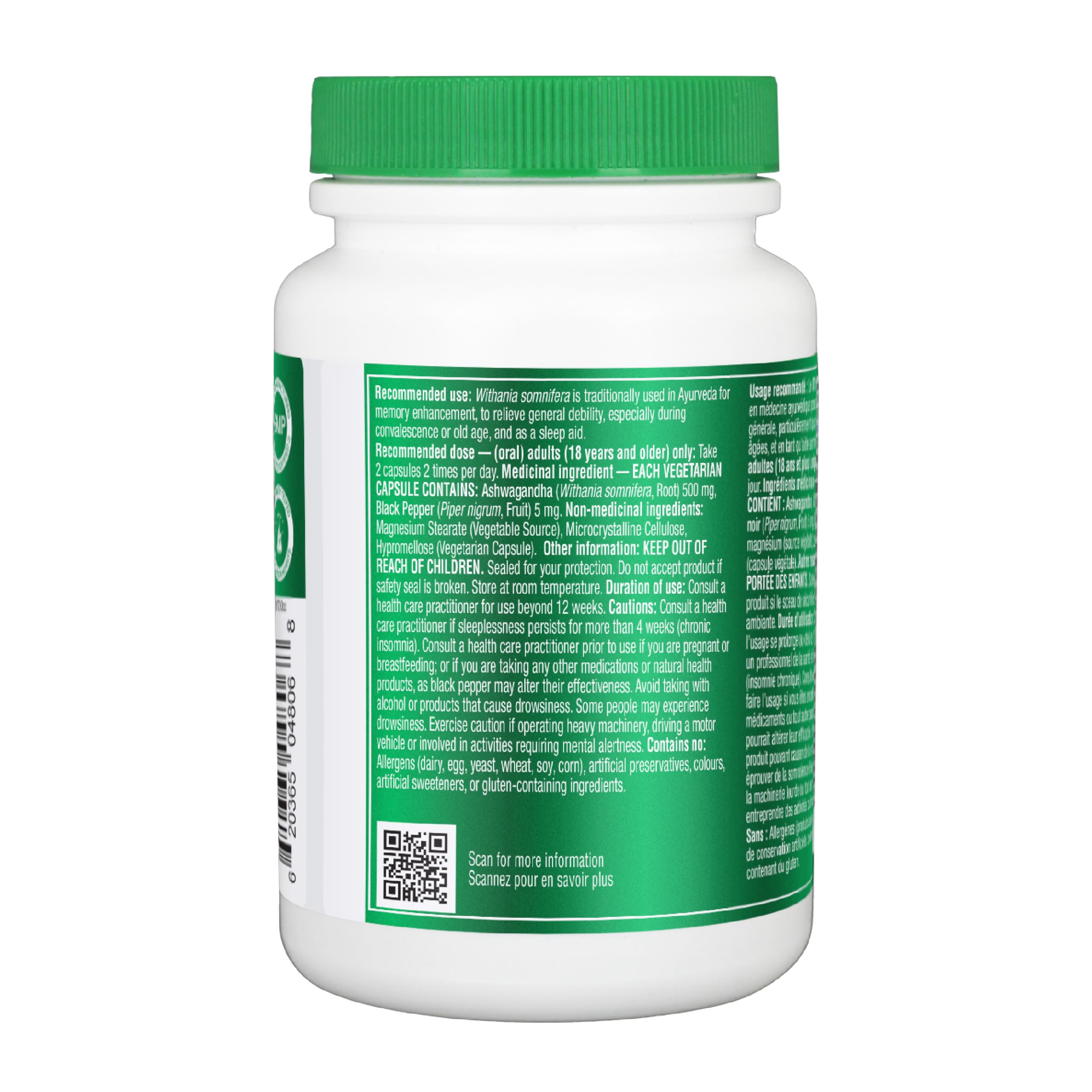 Organika Canadian-Made Ashwagandha with Black Pepper- Enhanced Absorption, Memory Support, Sleep Aid, Adaptogenic- 90vcaps