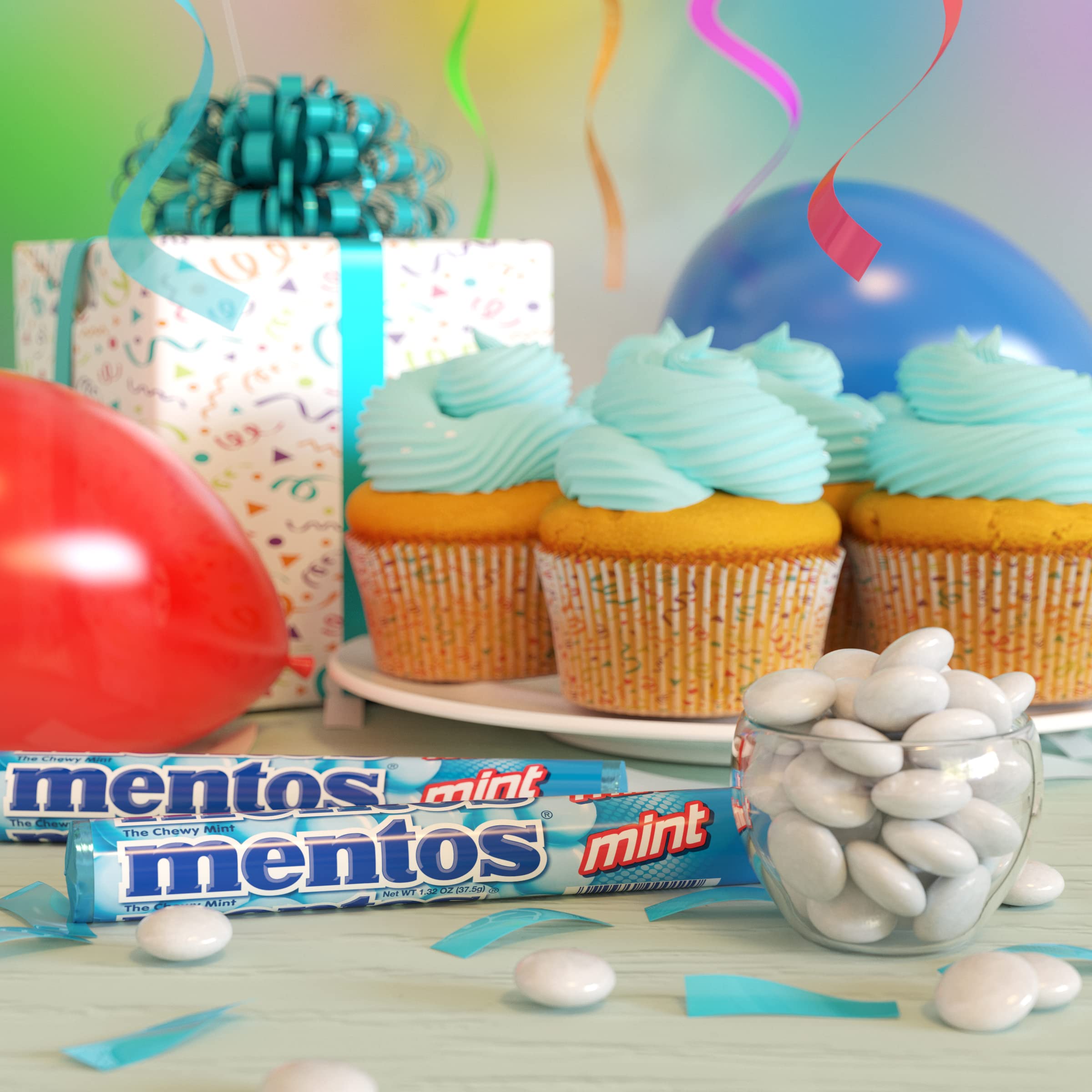 Mentos Chewy Mints, Mint - Pack of 4 Rolls (56 Pieces), 37g per roll