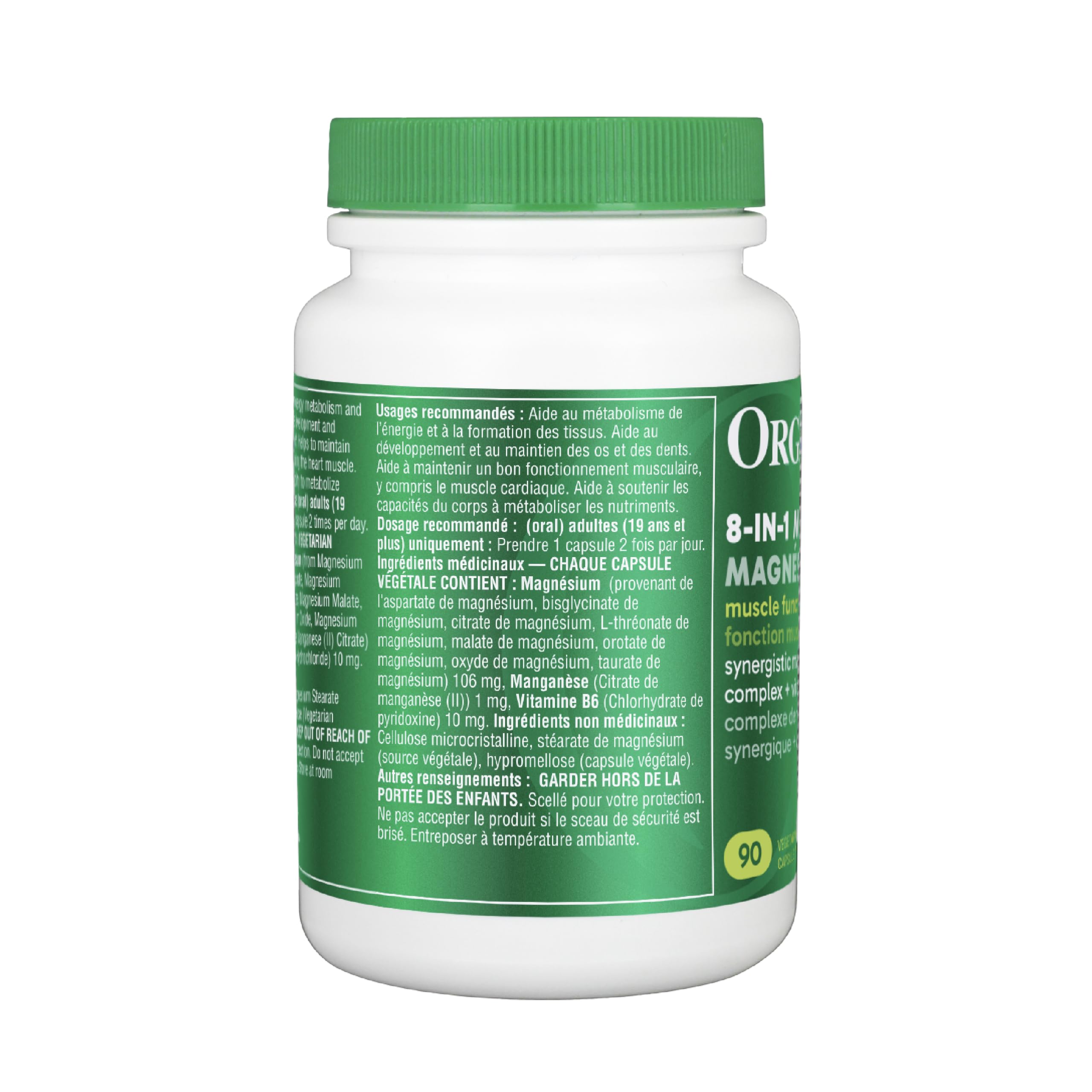 Organika Canadian-Made 8-In-1 Magnesium - 212mg Synergystic Magnesium Complex with Vitamin B6 to Support Muscle Function, Bone Health, Energy, and Cardiovascular Health | 90vcaps, 45 Servings