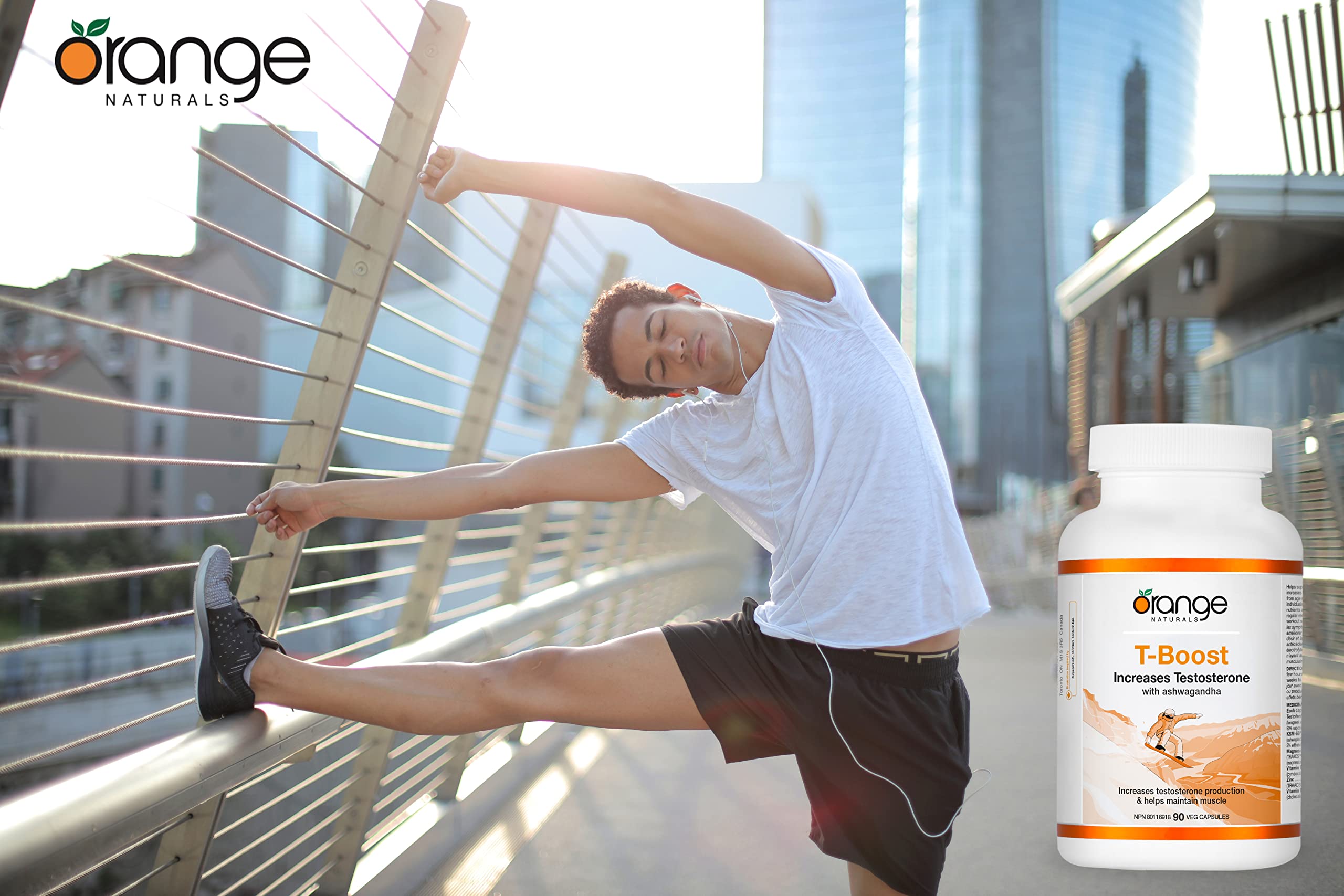 Orange Naturals T-Boost, 90 Veg Capsules, 30-Day Supply, Testosterone Support for Men with Ashwagandha, Helps Maintain Vitality, Strength & Stamina, Supports Performance & Energy, No Dairy or Gluten