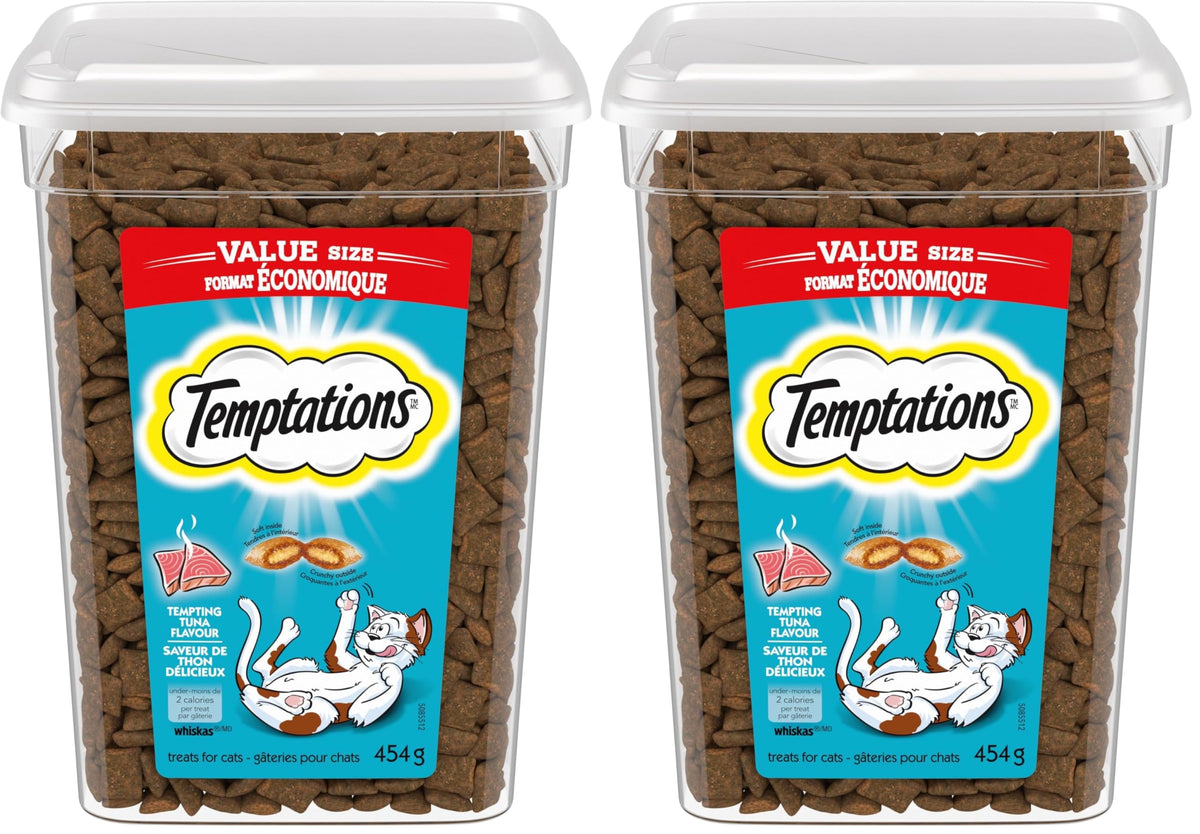 TEMPTATIONS Cat Treats, Tempting Tuna Flavour, 454g Tub (Pack of 2)