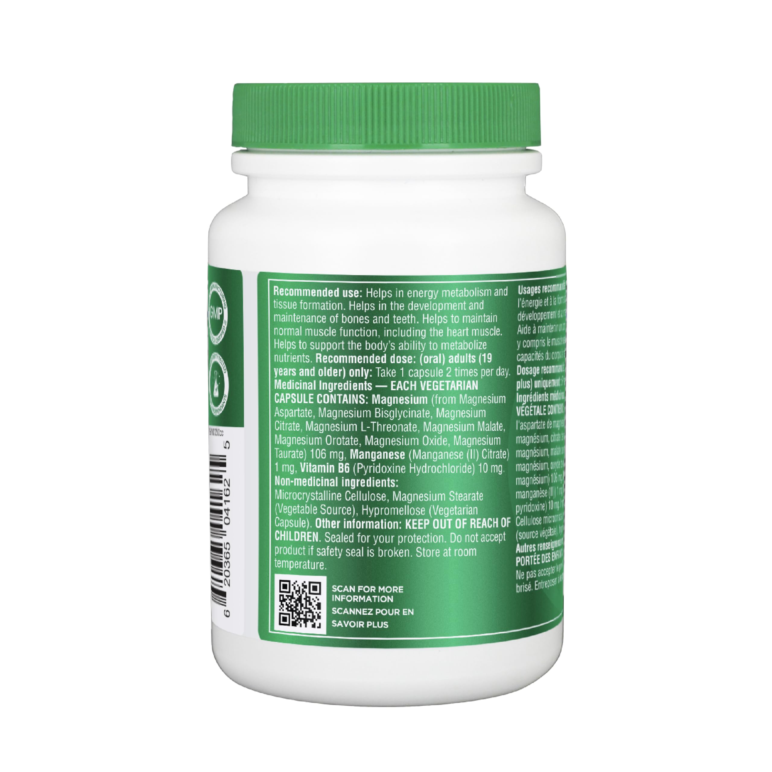Organika Canadian-Made 8-In-1 Magnesium - 212mg Synergystic Magnesium Complex with Vitamin B6 to Support Muscle Function, Bone Health, Energy, and Cardiovascular Health | 90vcaps, 45 Servings