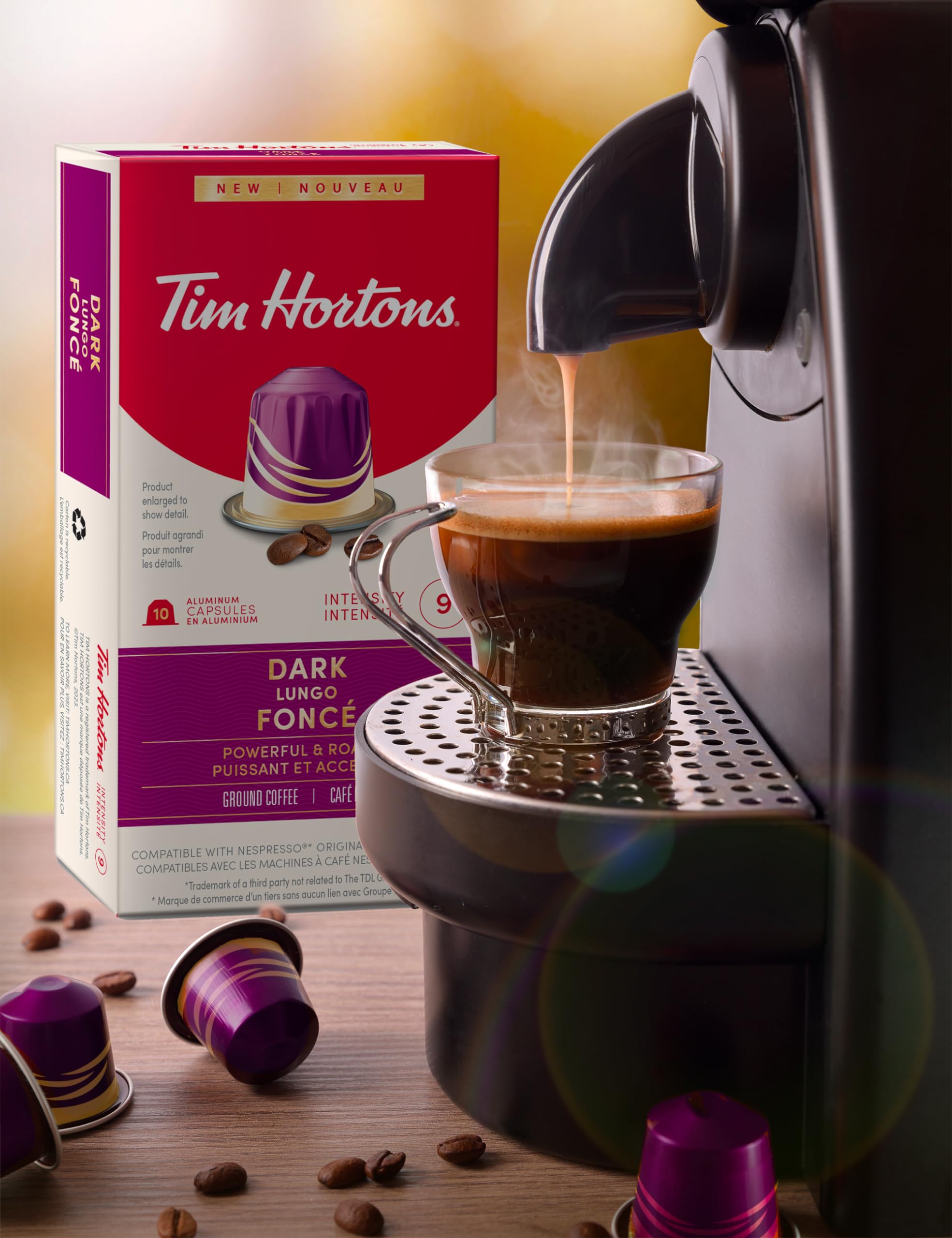 Tim Hortons Dark Lungo Capsules, Nespresso Original Line Compatible Capsules, 10 Count (Pack of 2)