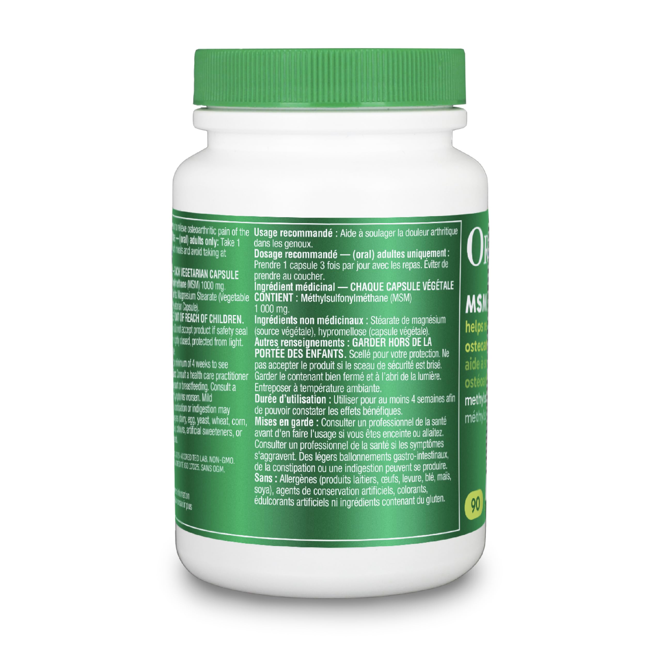 Organika MSM - Joint Support and Inflammation Relief Supplement | Supports Healthier Joints, Bones and Cartilage | Stronger Hair, Skin and Nails | Potent Antioxidant | 1,000mg of MSM - 90 vcaps