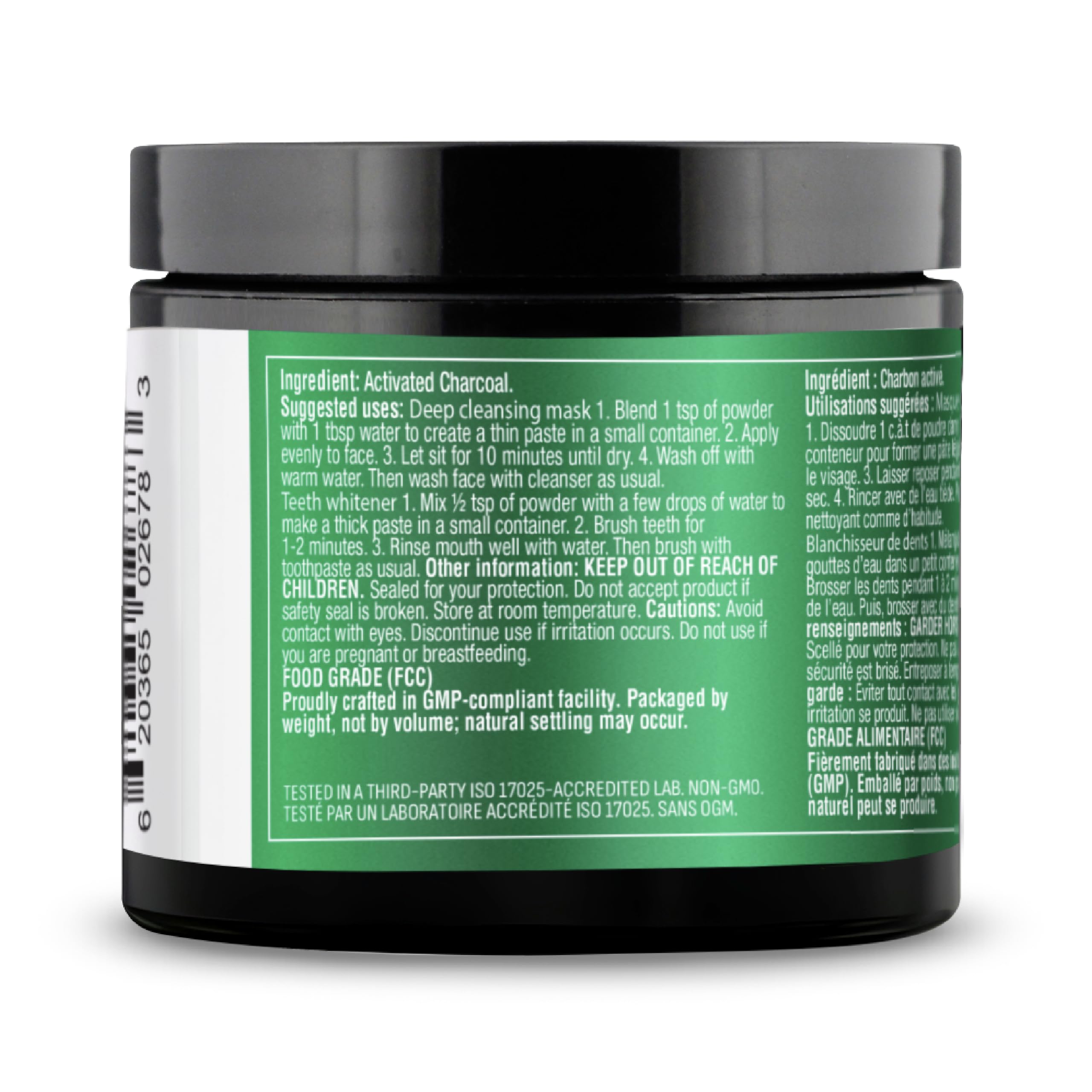 Organika Canadian-Made Activated Charcoal Powder- Food Grade, Detox Support, Teeth Whitening, Face Wash- 40g