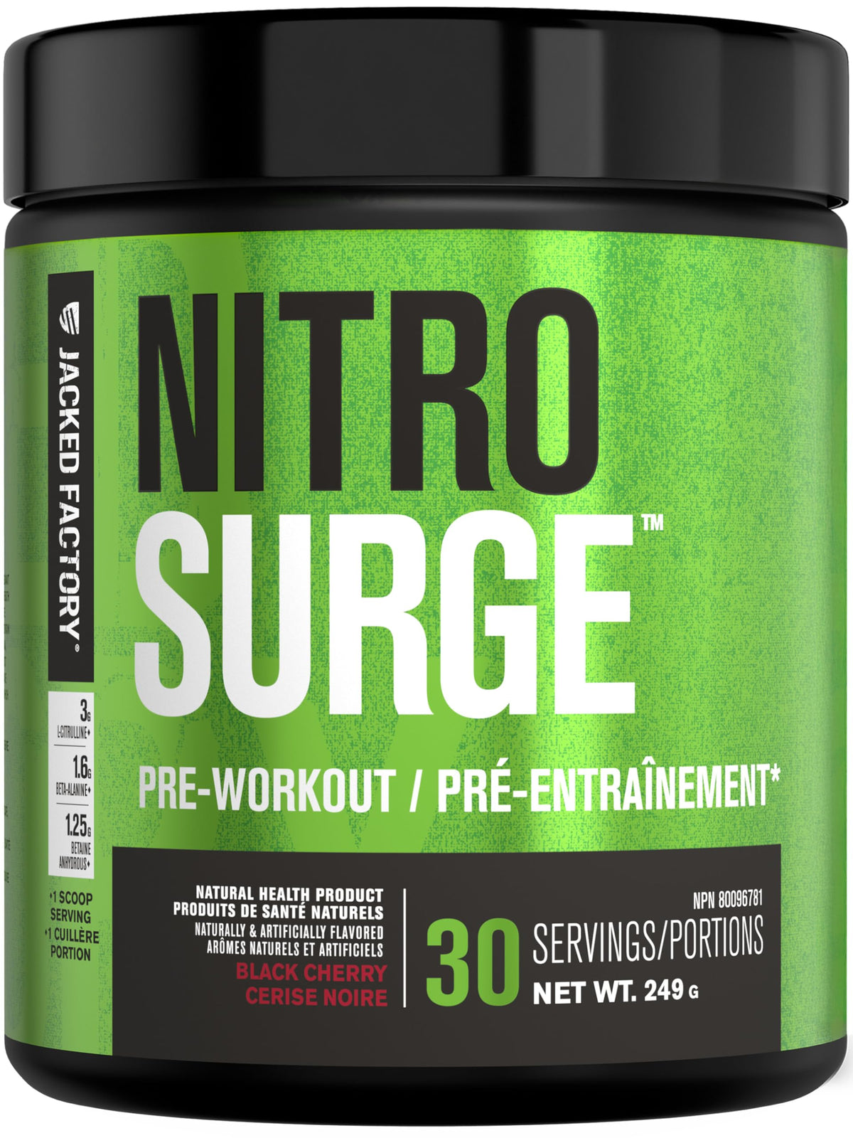 NITROSURGE Pre Workout Supplement - Endless Energy, Instant Strength Gains, Clear Focus, Intense Pumps - Nitric Oxide Booster & Preworkout Powder with Beta Alanine - 30 Servings, Black Cherry