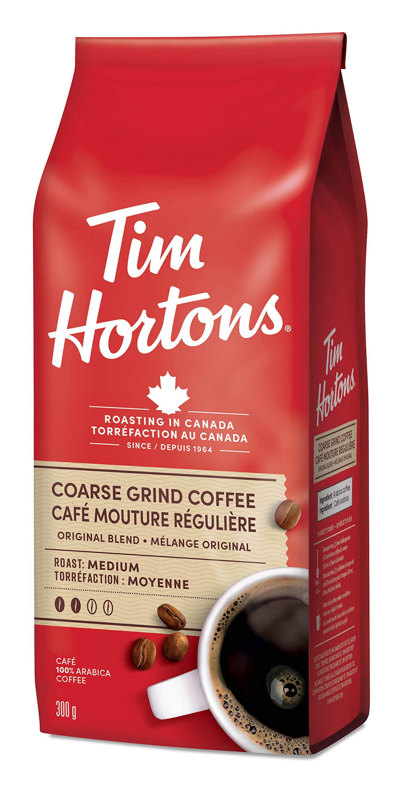 Tim Hortons Original Coffee, Coarse Grind Bag, Medium Roast, 300g