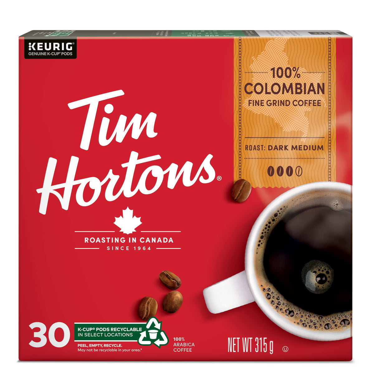 Tim Horton's 100% Colombian Coffee, 30 Count