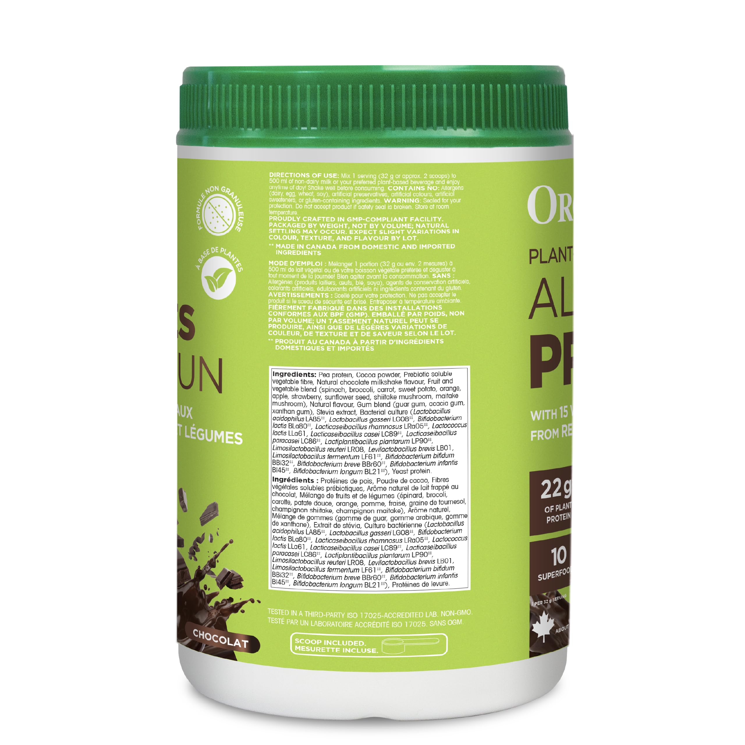 Organika All-in-One Plant Protein Powder – Chocolate – 22g Protein, 15 Vitamins & Minerals, 5 Billion CFU Probiotics, 1g Prebiotic Fibre, 0g Sugar – Complete Nutrient Source, Easy to Digest – 640g