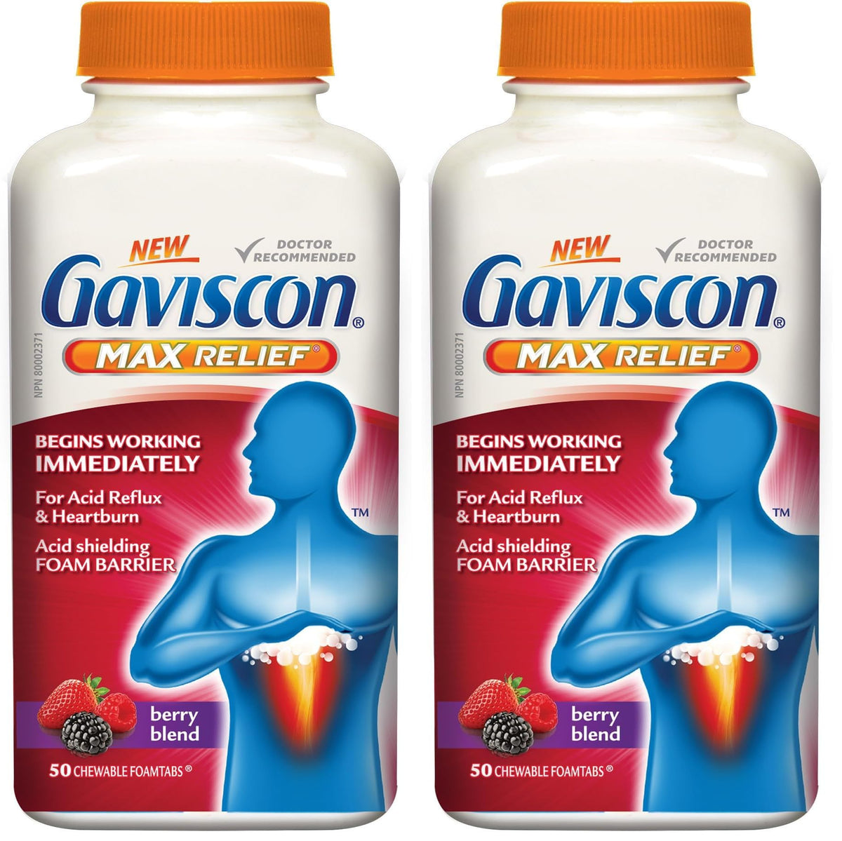 Gaviscon Max Relief Tablets - 50 Count - Chewable Foaming Antacid Tablets for Day and Night Heartburn Relief, Acid Reflux and GERD Relief, Berry Blend - Free of Aluminum, Lactose and Gluten
