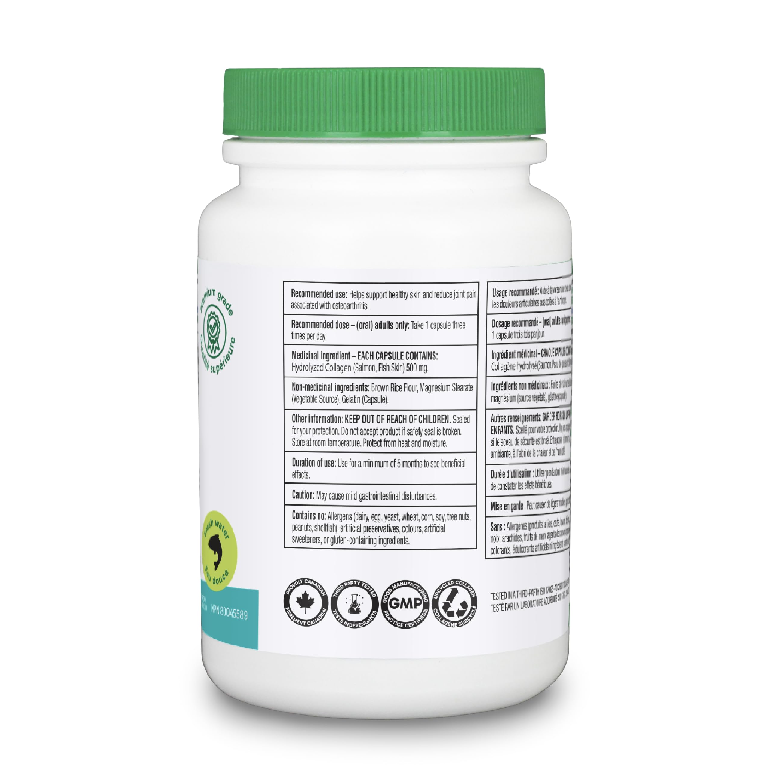 Organika Canadian-Made Marine Collagen Capsules - Salmon Collagen- Skin, Hair, and Nail Support - Premium Sourcing - 90 caps