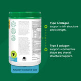 Organika Enhanced Collagen Powder (Type 1 & 3) – 10g Per Serving for Hair, Skin, Nails & Joints – Canadian-Made, Grass-Fed, Non-GMO, 750g