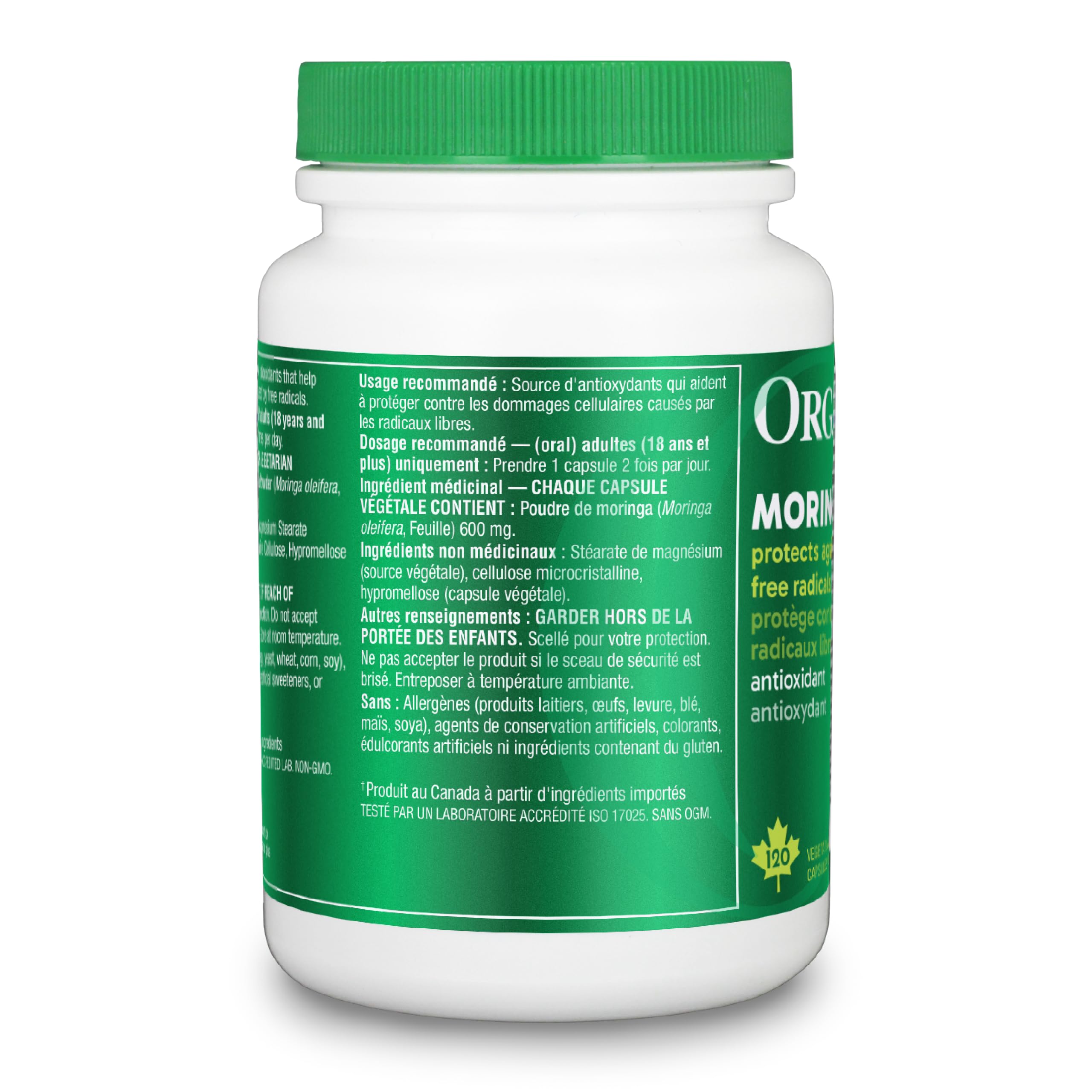 Organika Canadian-Made Moringa Leaf Extract- 1200mg Daily Dose, High Potency, Powerful Antioxidant, Anti-Inflammatory, Blood-Sugar Support, Detox, Source of Vitamins and Minerals- 120vcaps