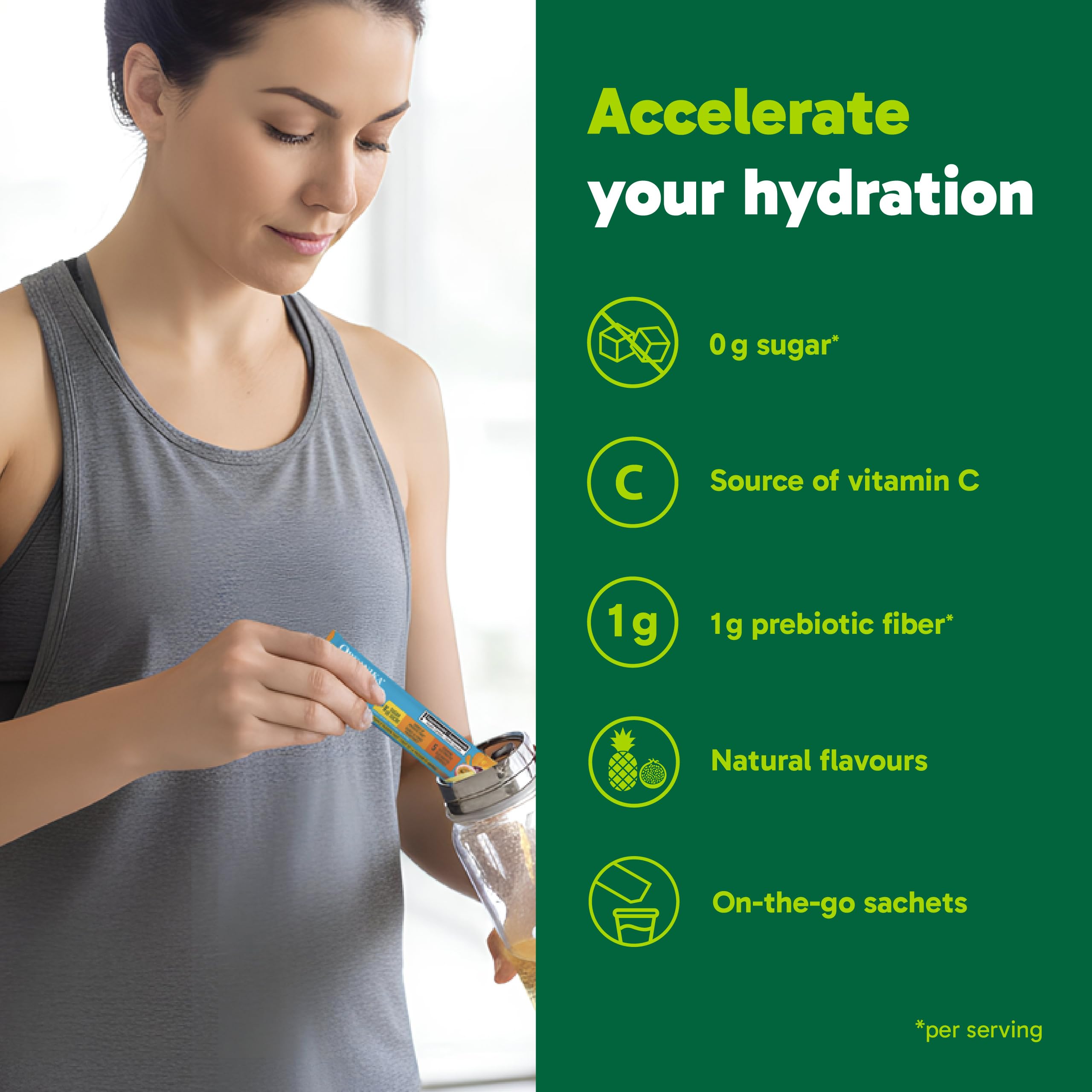 Organika Canadian-Made Electrolytes Powder with Vitamin C & Prebiotic Fibre - Sugar-Free Hydration Drink Mix - Pineapple Passionfruit - 20 Single-Serve Sachets x 3.5g