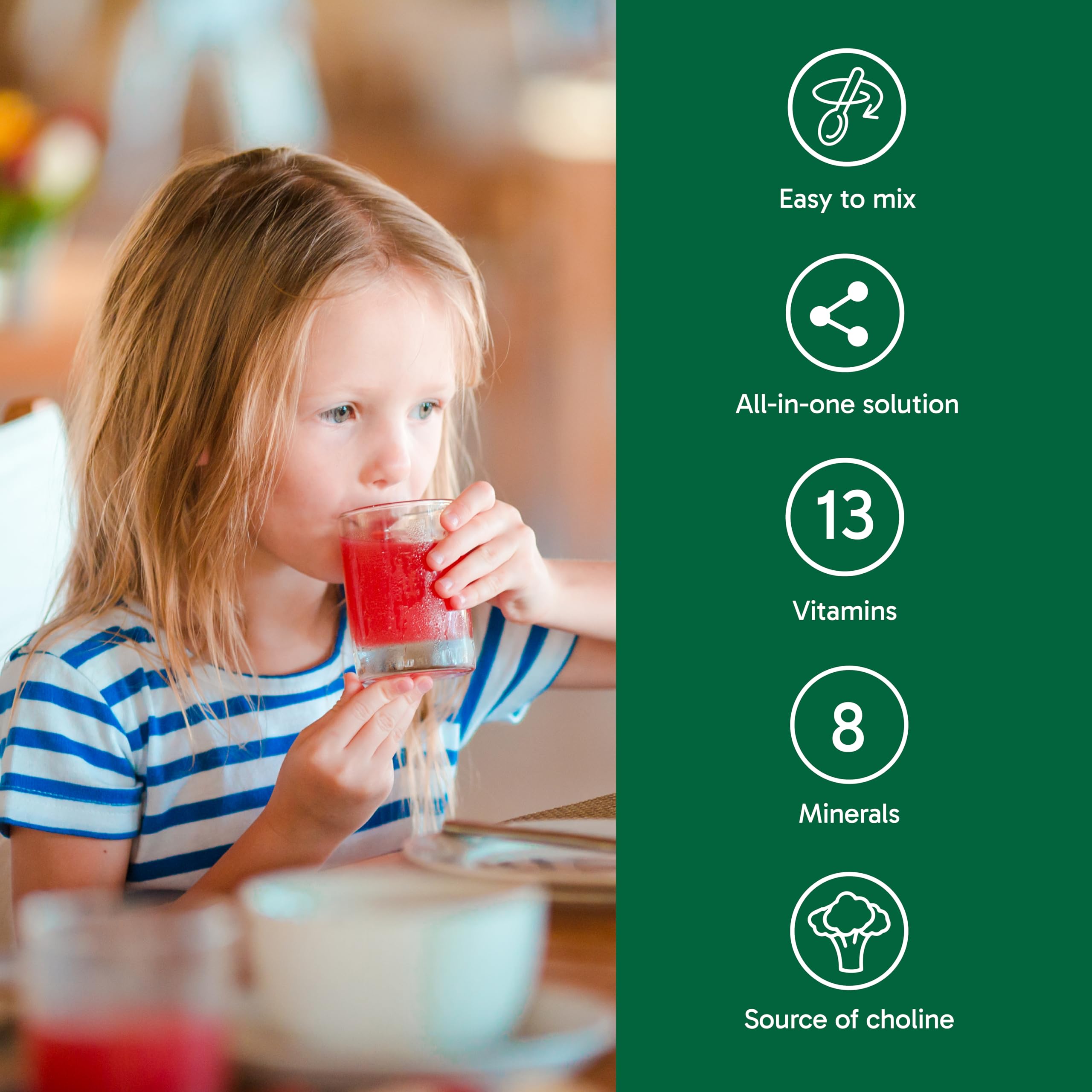 Organika Kids Sneaky Boost- A Flavourless Multivitamin Powder to Add to Food or Drink, 13 Vitamins, 7 Minerals + Choline for Healthy Growth and Development- 150g
