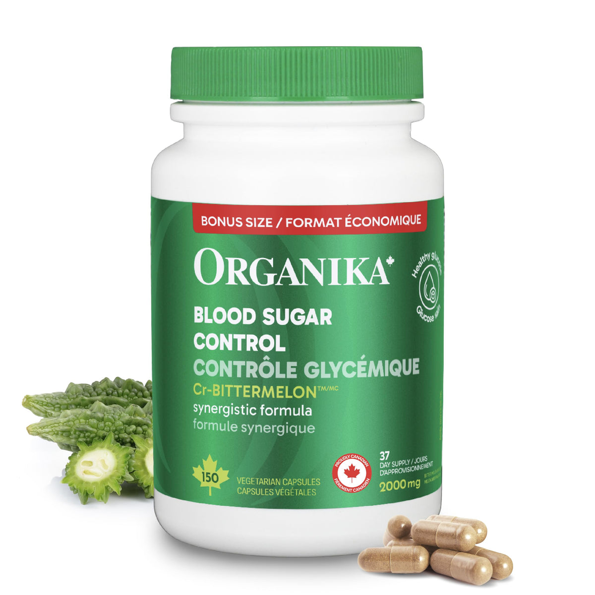 Organika Canadian-Made Blood Sugar Control Bonus Size- Chromium and Bitter Melon, 150 vcaps Blood Sugar Control Bonus Size- Chromium and Bitter Melon, 150 vcaps