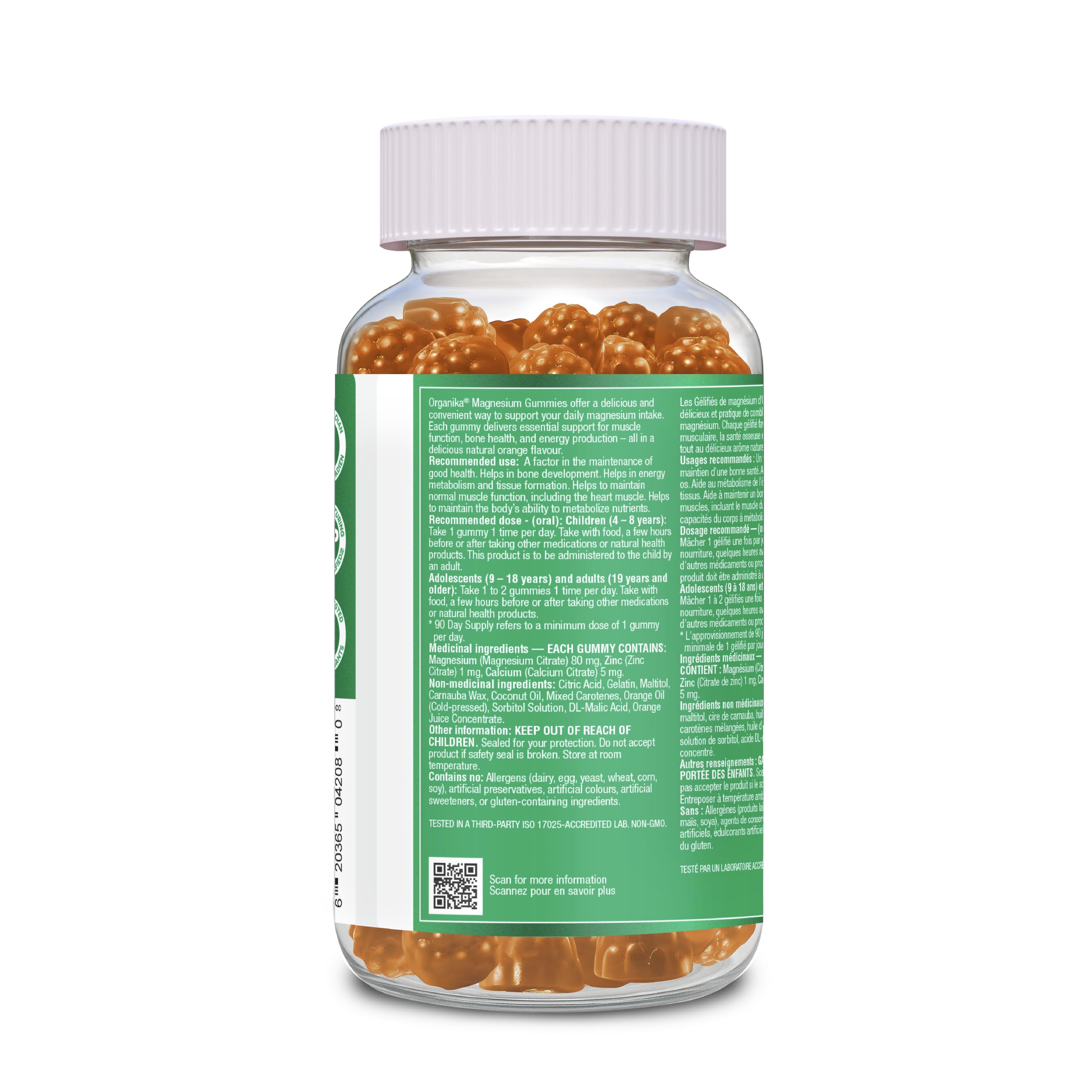 Organika Magnesium Gummies with Zinc & Calcium – Muscle Function, Bone & Heart Health Support, Stress & Energy Metabolism – Easy to Chew, Natural Orange Flavour - 90 gummies