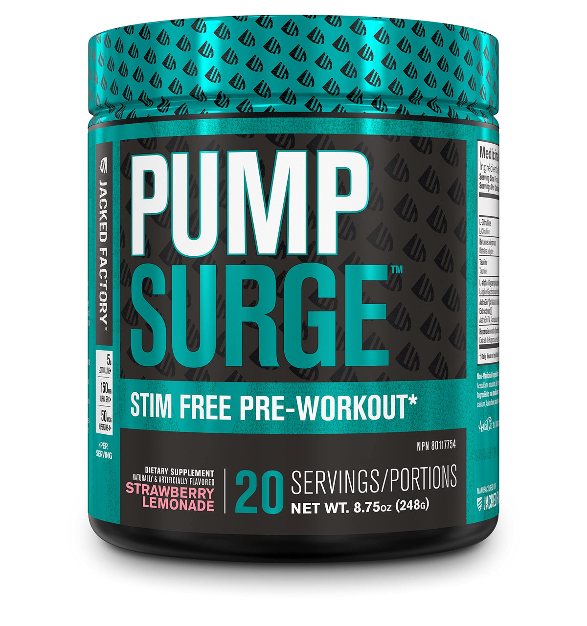 Pumpsurge Caffeine Free Preworkout for Men & Women - Stim Free Pre Workout Powder, Nitric Oxide Pump Pre Workout, & Nootropic Supplement - Intense Pumps, Laser Focus - 20 Servings, Strawberry Lemonade