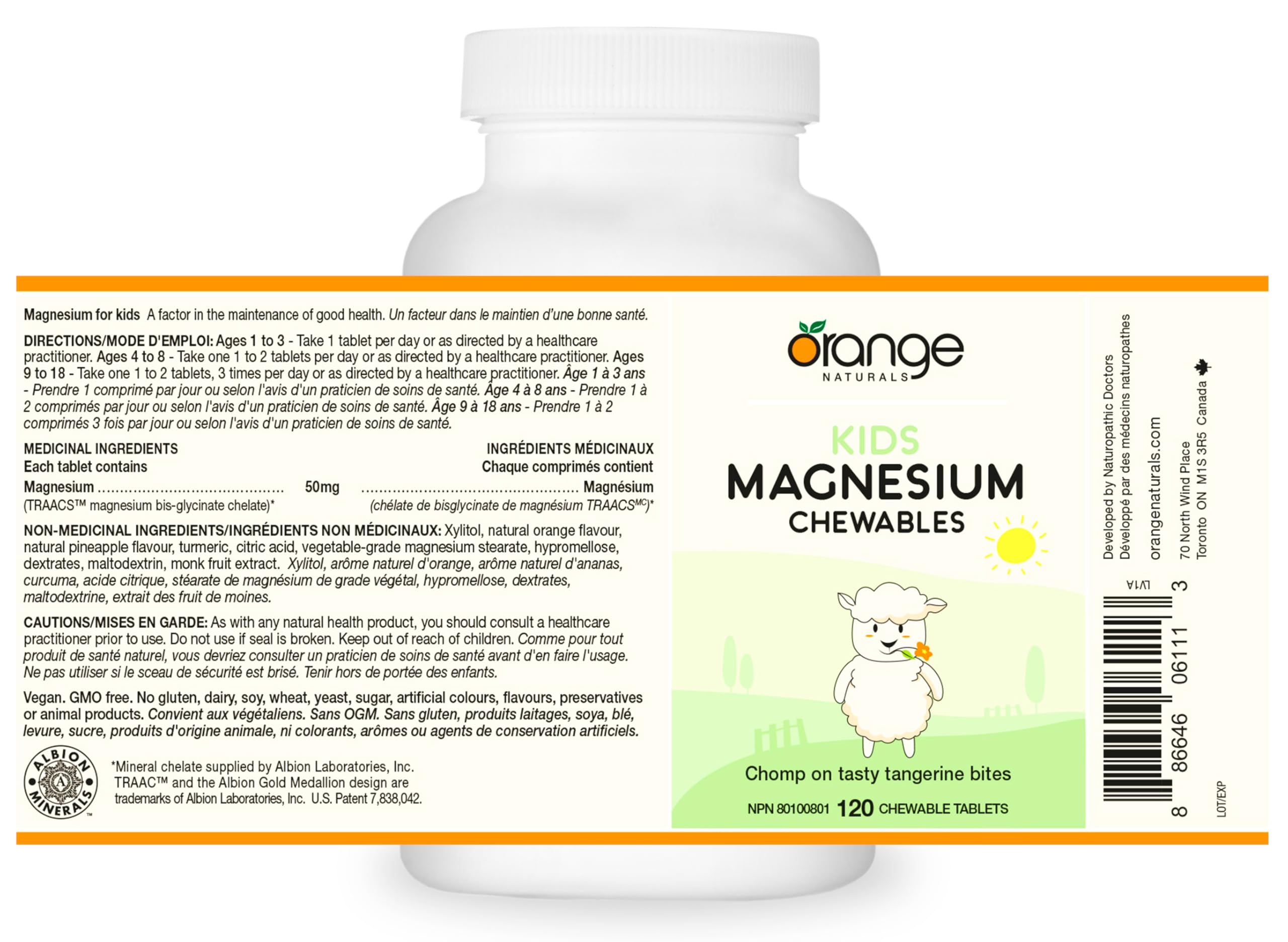 Orange Naturals Kids Magnesium - 120 Chewable Tablets, 120-Day Supply, Orange - Bone & Teeth Support with Chewable Magnesium - Muscle Function & Calm, Restful Sleep Support - Vegan & Non-GMO