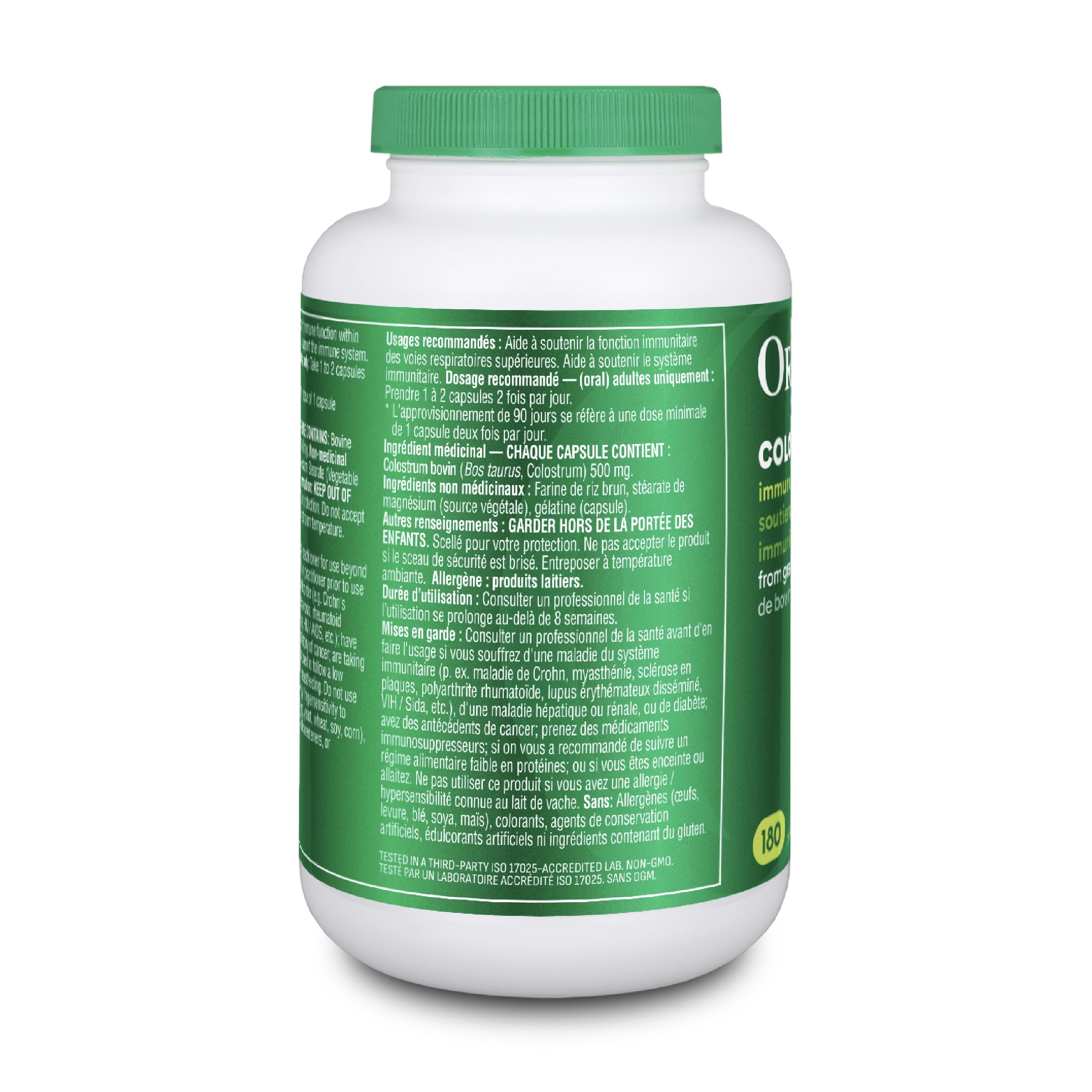 Organika Canadian-Made Colostrum (Bovine)- Immune Support, Grass-Fed- 180caps