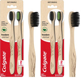 Colgate Bamboo Soft Bristle Full Size Toothbrush (4 Pack) with Floss-Tip Bristles, BPA Free, Eco-Friendly Toothbrush, Natural Bamboo Handle, Gentle on Gums, Sustainable Oral Care