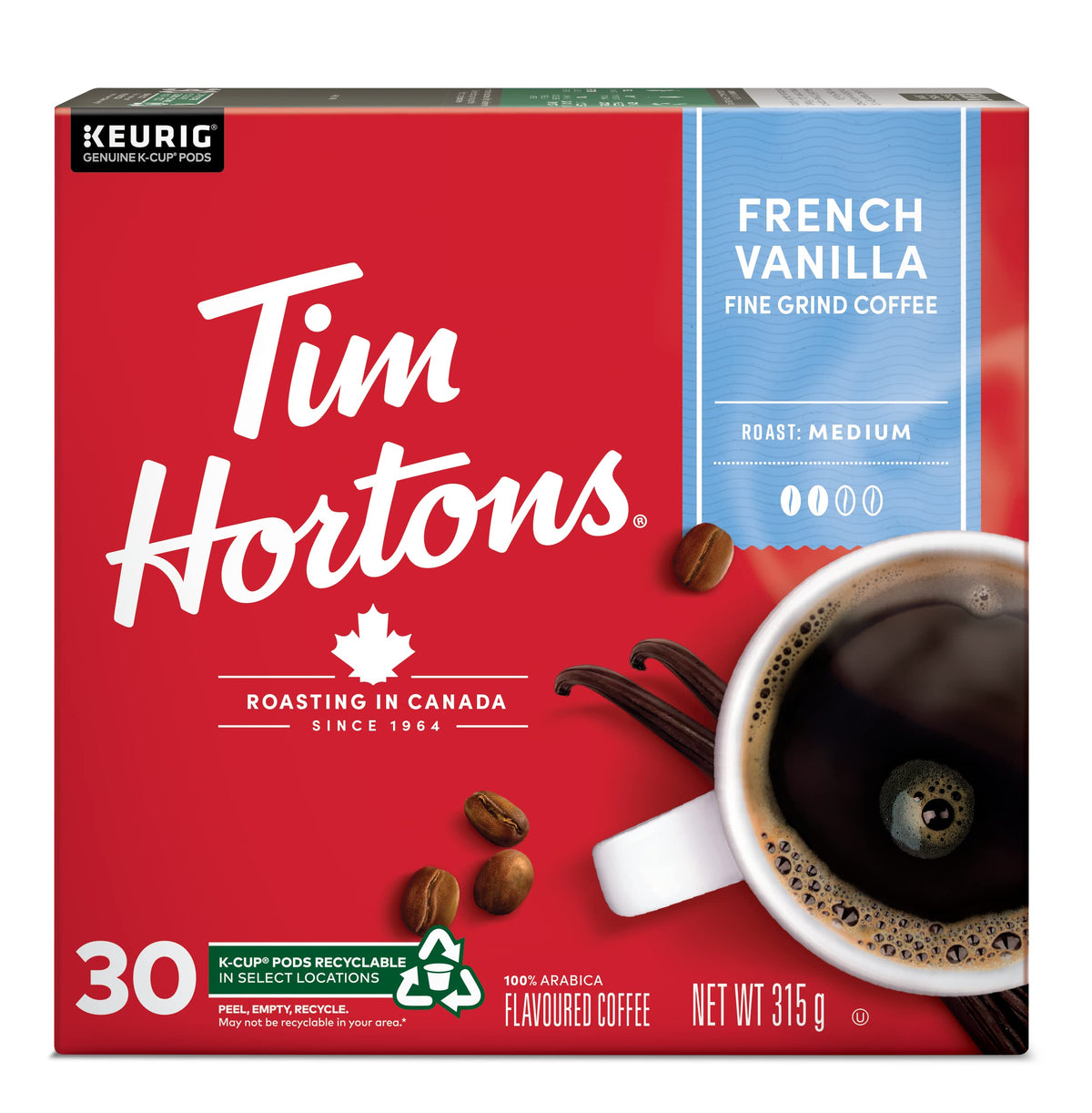 Tim Hortons French Vanilla Coffee, Keurig K-Cup Pods, Flavoured Medium Roast, 30 Count