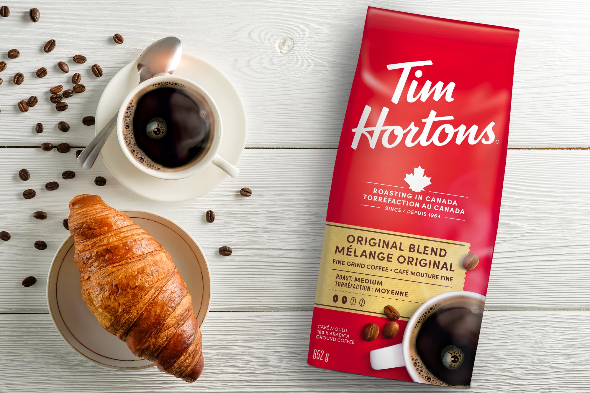 Tim Hortons Original Blend, Fine Grind Coffee, Medium Roast, Made with 100% Arabica Beans, 652g Bag (Pack of 2)