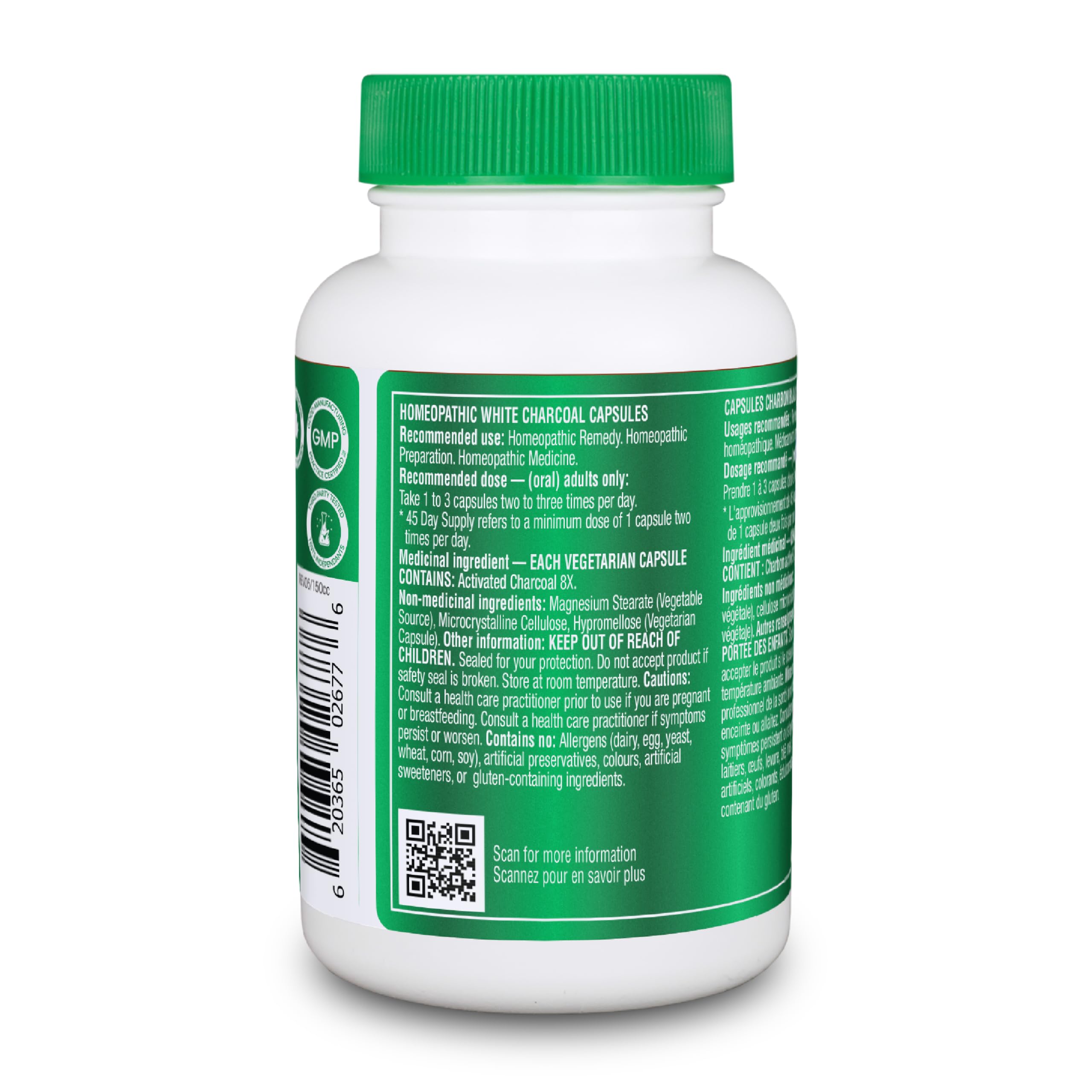 Organika Canadian-Made Activated Charcoal - Homeopathic Charcoal, Digestive Support, Detox, Gas and Bloating Support- 90vcaps