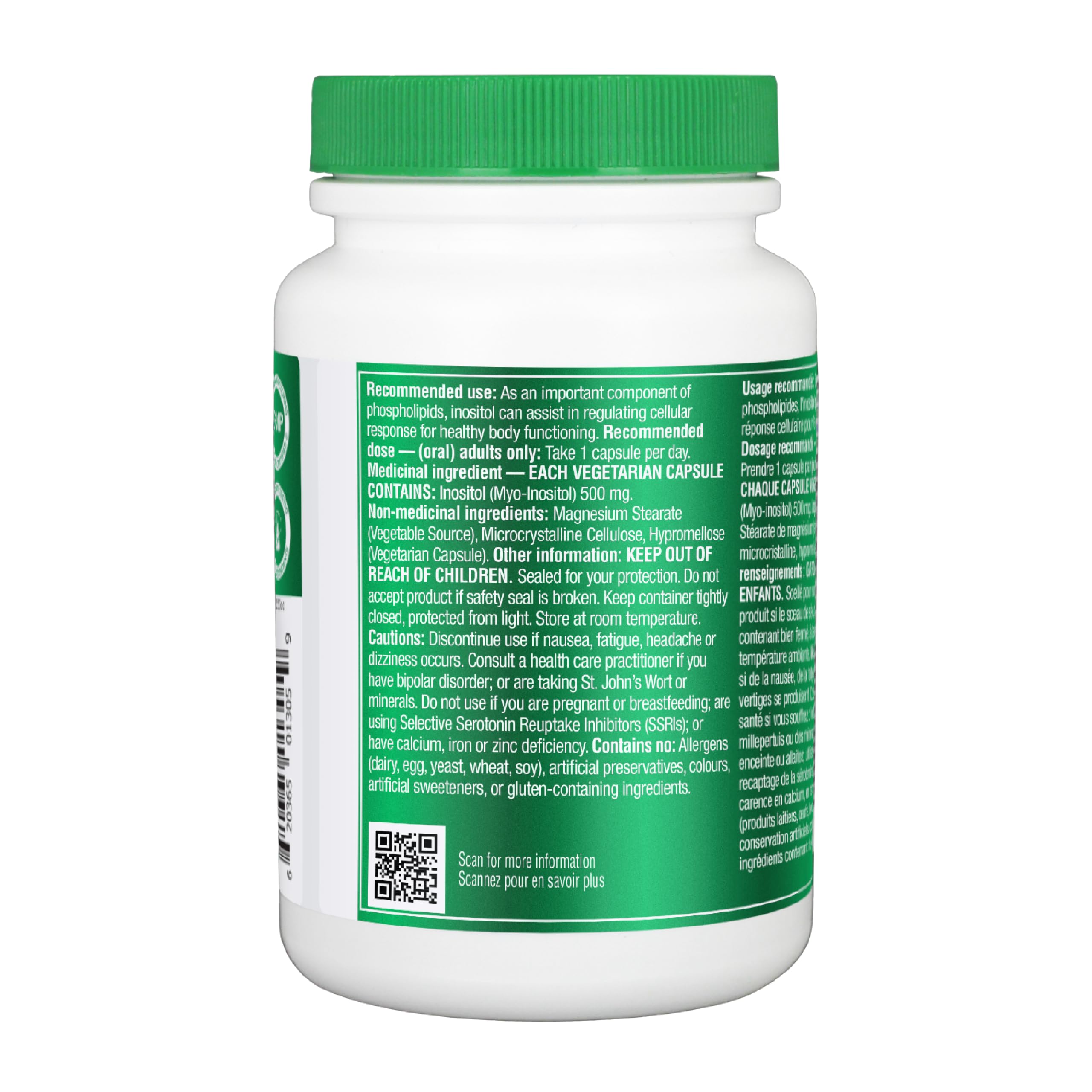 Organika Canadian-Made Inositol (Myo-Inositol)- Cellular Response, Mood Balance, Insulin Support- 90vcaps