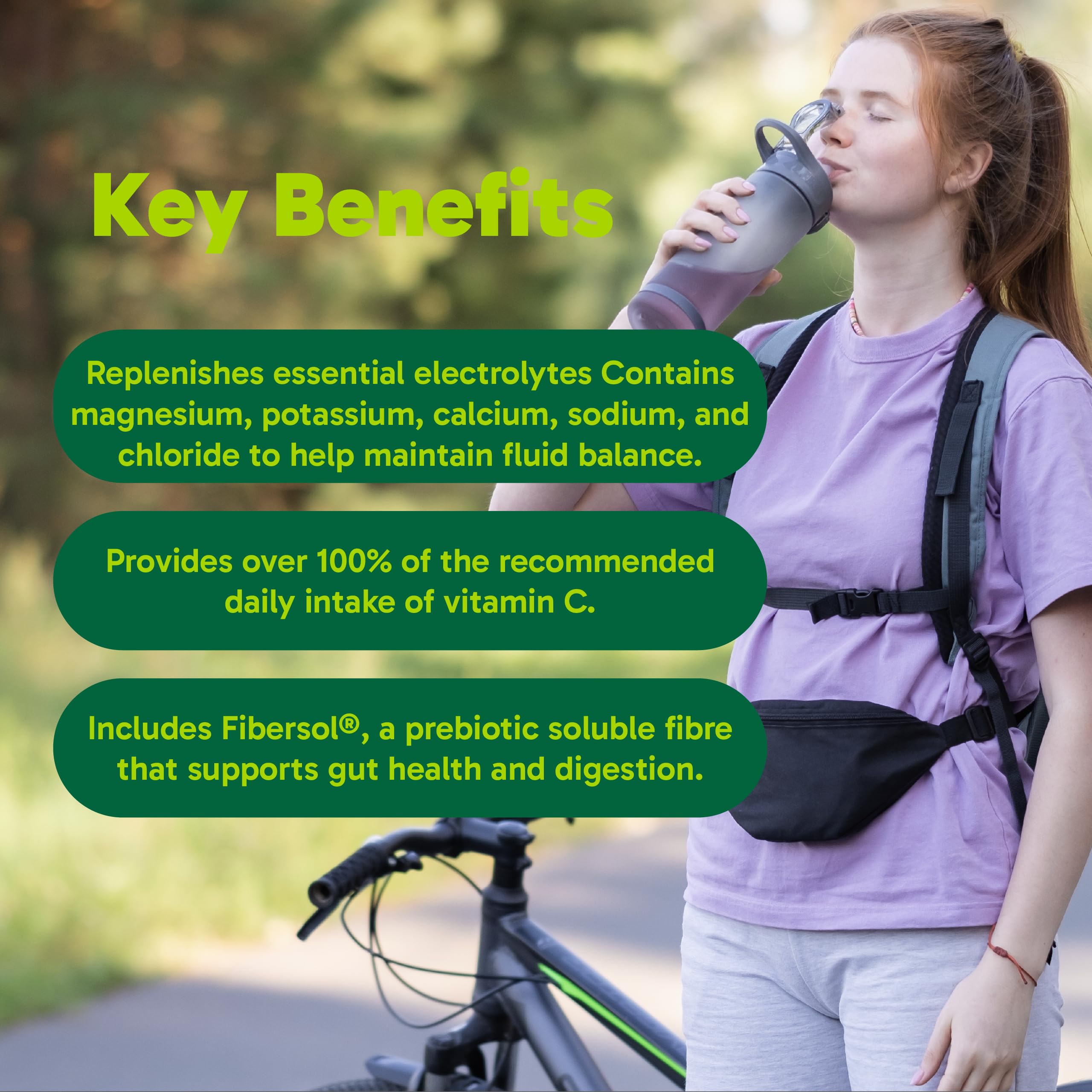 Organika Canadian-Made Electrolytes Powder with Vitamin C & Prebiotic Fibre - Sugar-Free Hydration Drink Mix - Classic Lemonade - 350 g - 100 servings