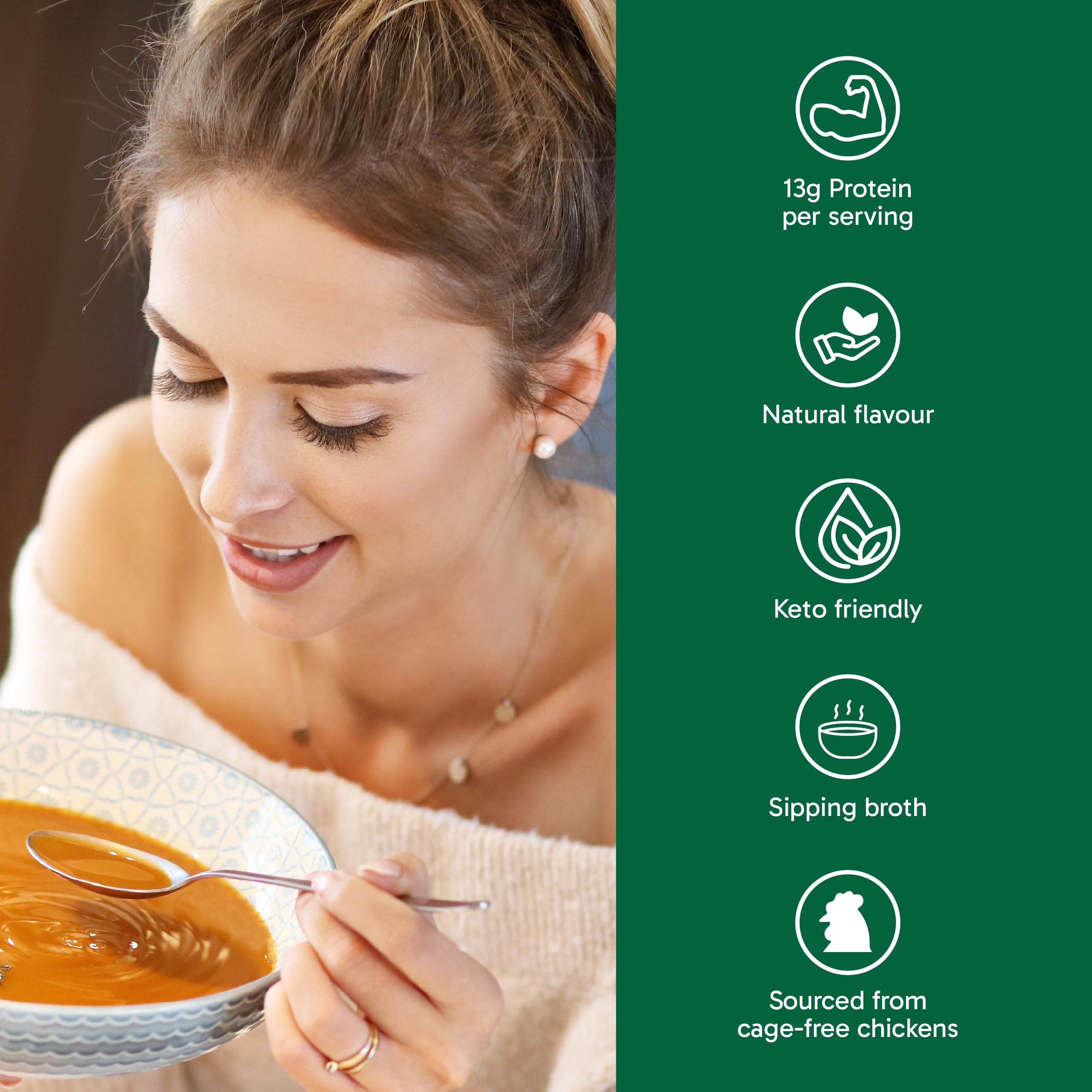 Organika Canadian-Made Chicken Bone Broth Powder French Onion Flavour-15g Protein Per Serving, Mineral-Rich, Convenient Powder Format, Keto|Free-Run, Non-GMO and Organic Vegetarian Fed-Chickens- 300g