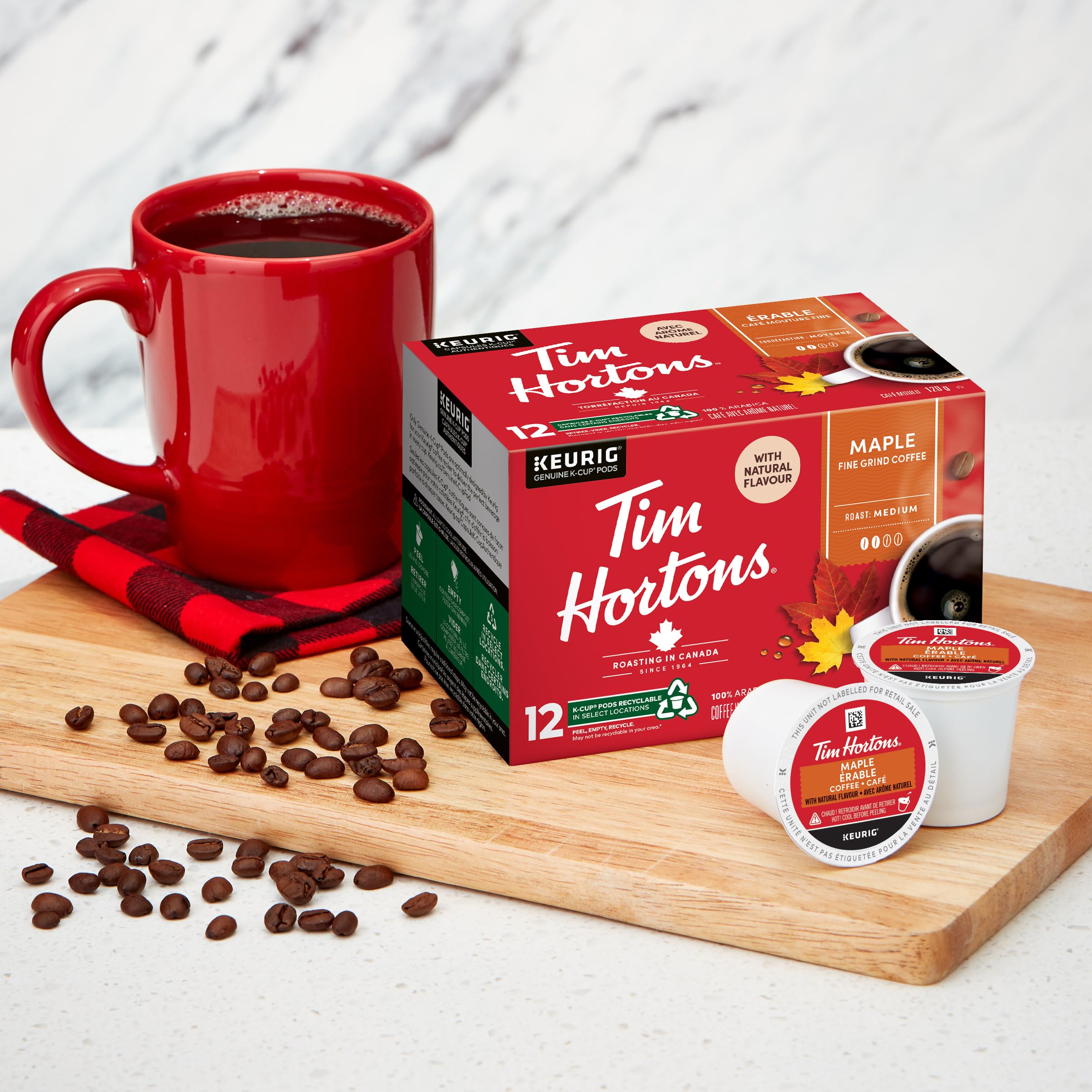 Tim Hortons Maple Coffee, Single Serve Keurig K-Cup Pods, Flavoured Medium Roast, 12 Count