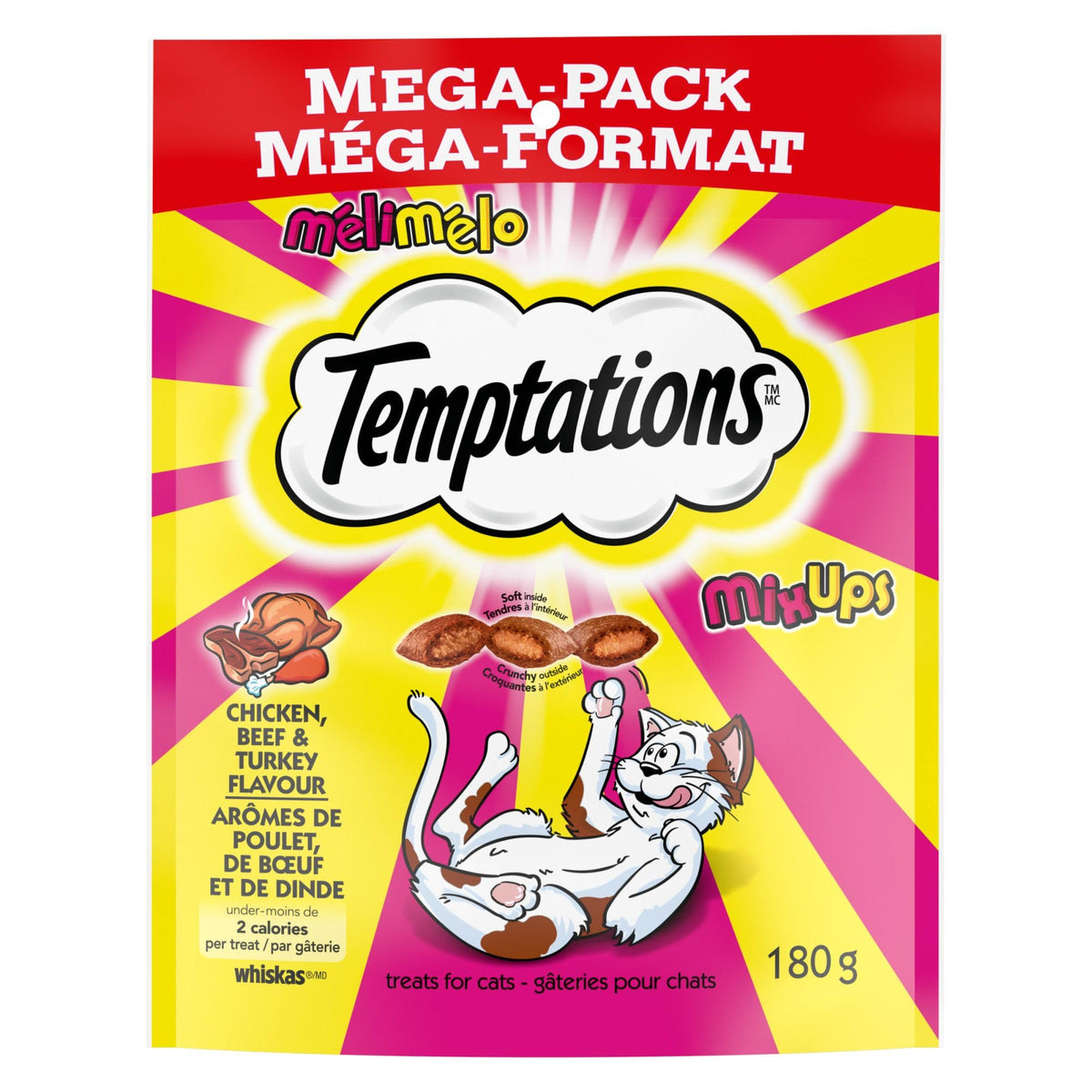 TEMPTATIONS Mix-Ups Cat Treats, Chicken, Turkey, Beef, 180g Pouch (10 Pack)