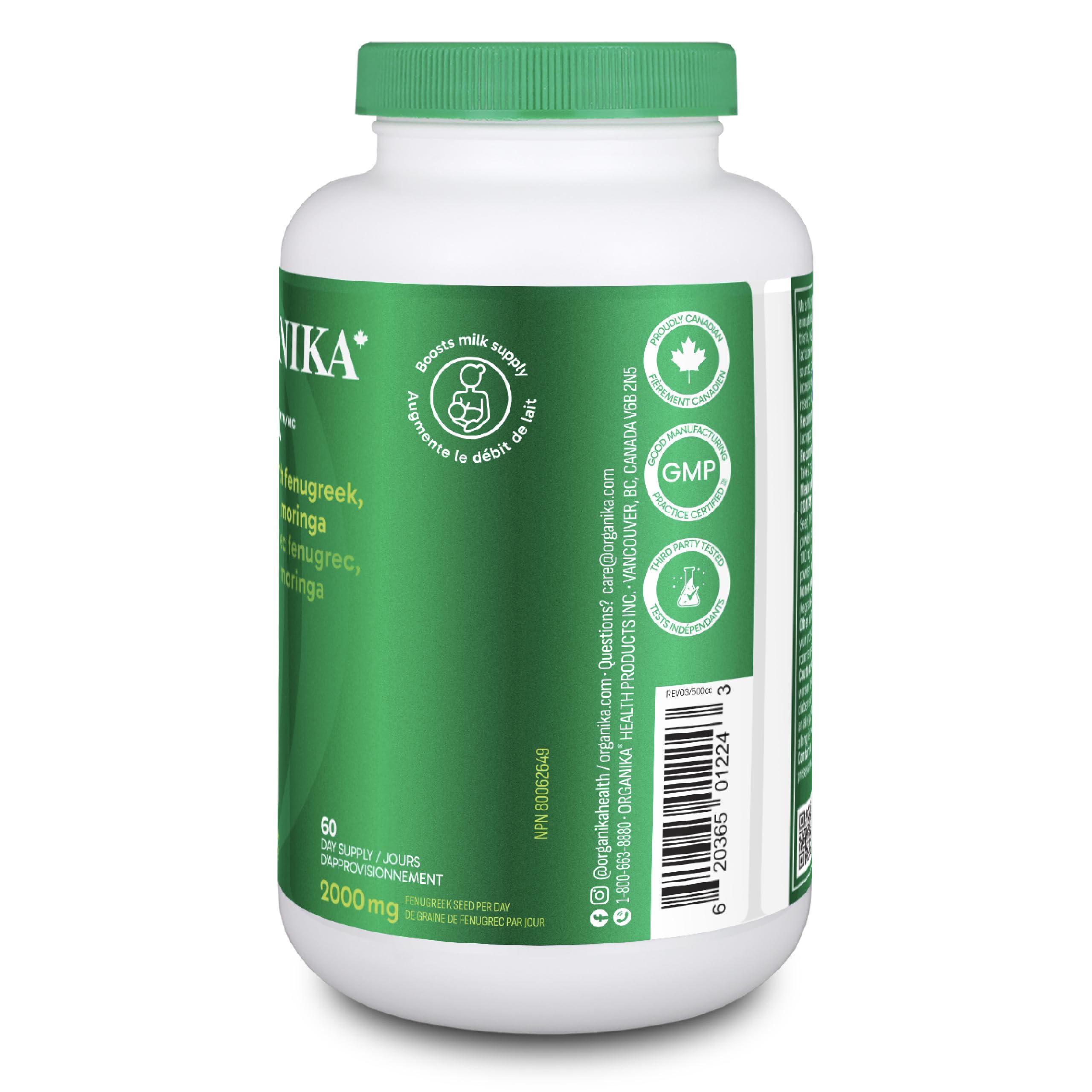 Organika Canadian-Made Ma's Milk- Supports Breast Milk Production- Contains Blessed Thistle, Fenugreek, and Moringa- 120 vcaps