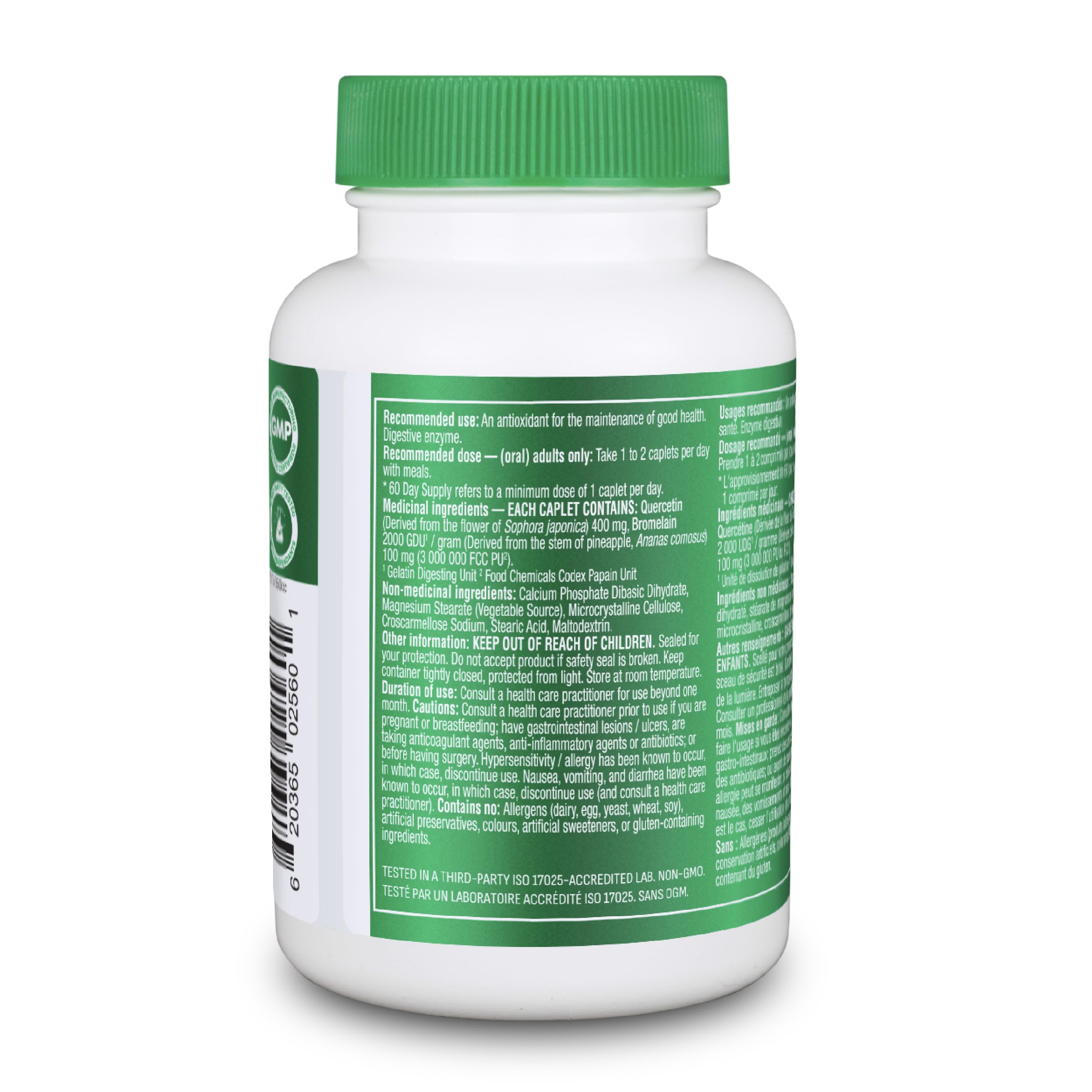 Organika Canadian-Made Quercetin with Bromelain- High Availability, Immune System Support, Allergy and Inflammation Support- 60tabs
