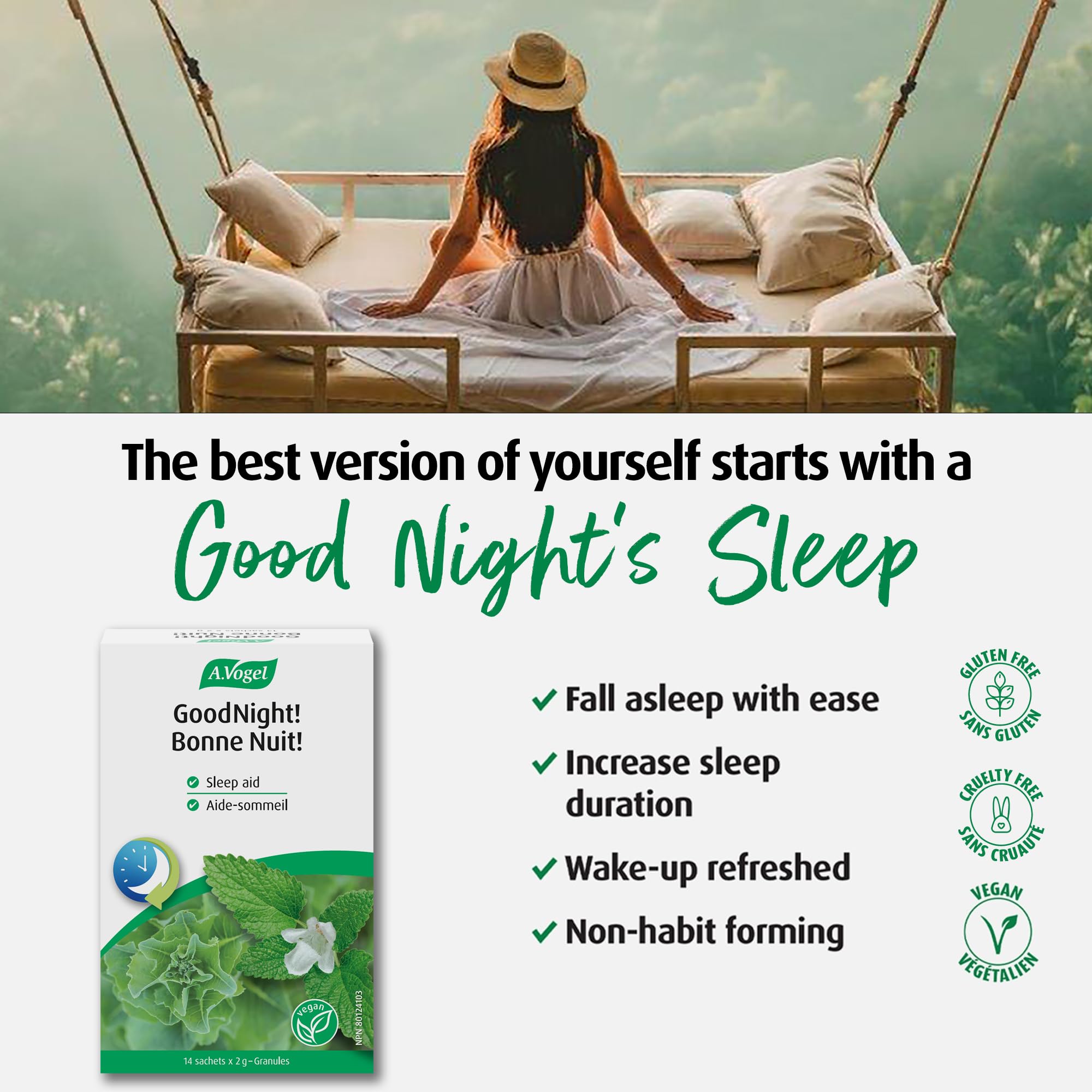 A.Vogel Goodnight! Organic Natural Sleep Aid with Lemon Balm, Lactuca Sativa, L-Tryptophan and Magnesium - Non-Habit Forming Granules for Fast-Acting Restful Sleep 14 x 2g Sachets