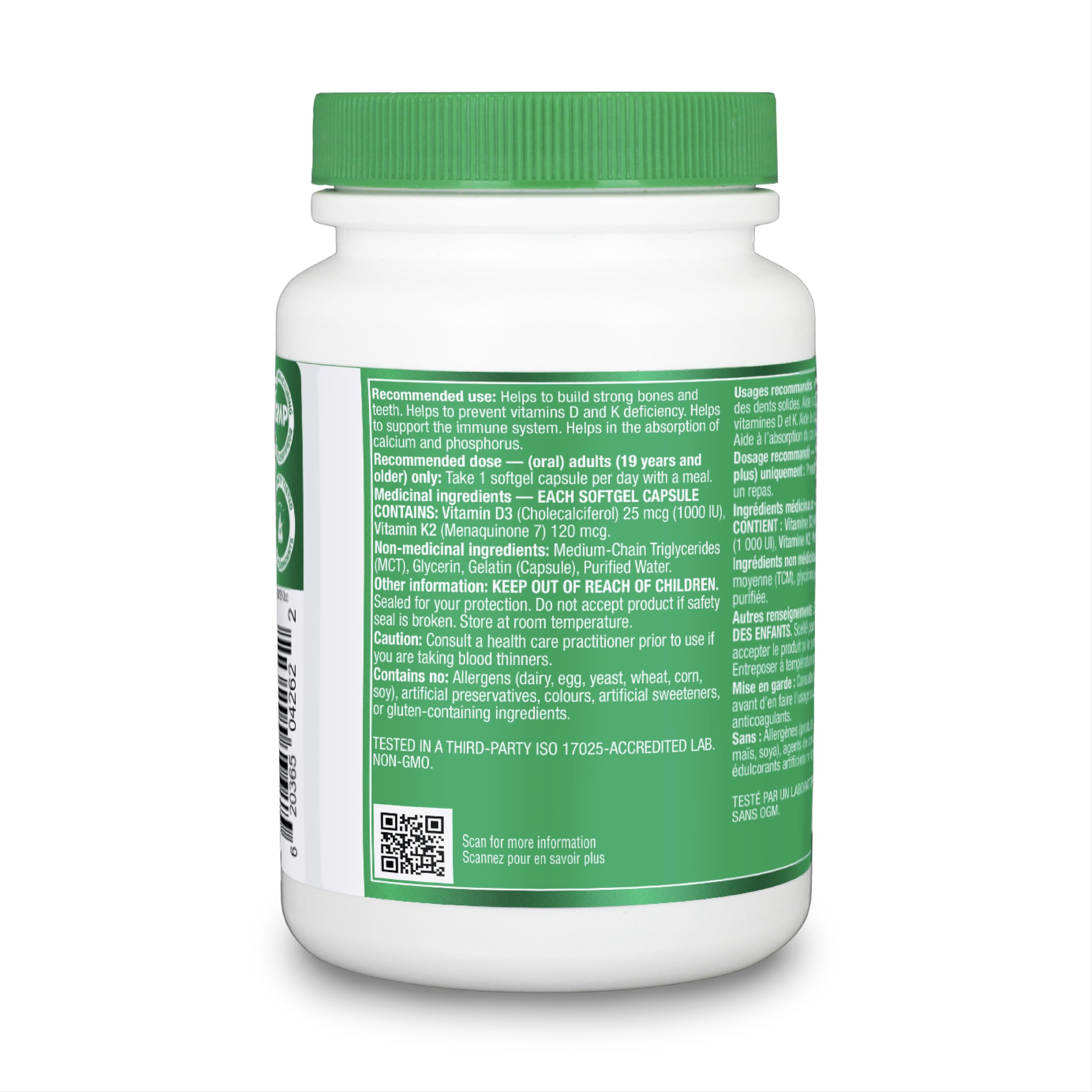 Organika Vitamin D3 + K2 (MK7)- 1000IU D3 and 120mcg K2 per capsule- High Potency, Supports Healthy Immune Function and Bones + Teeth- 300sftgl