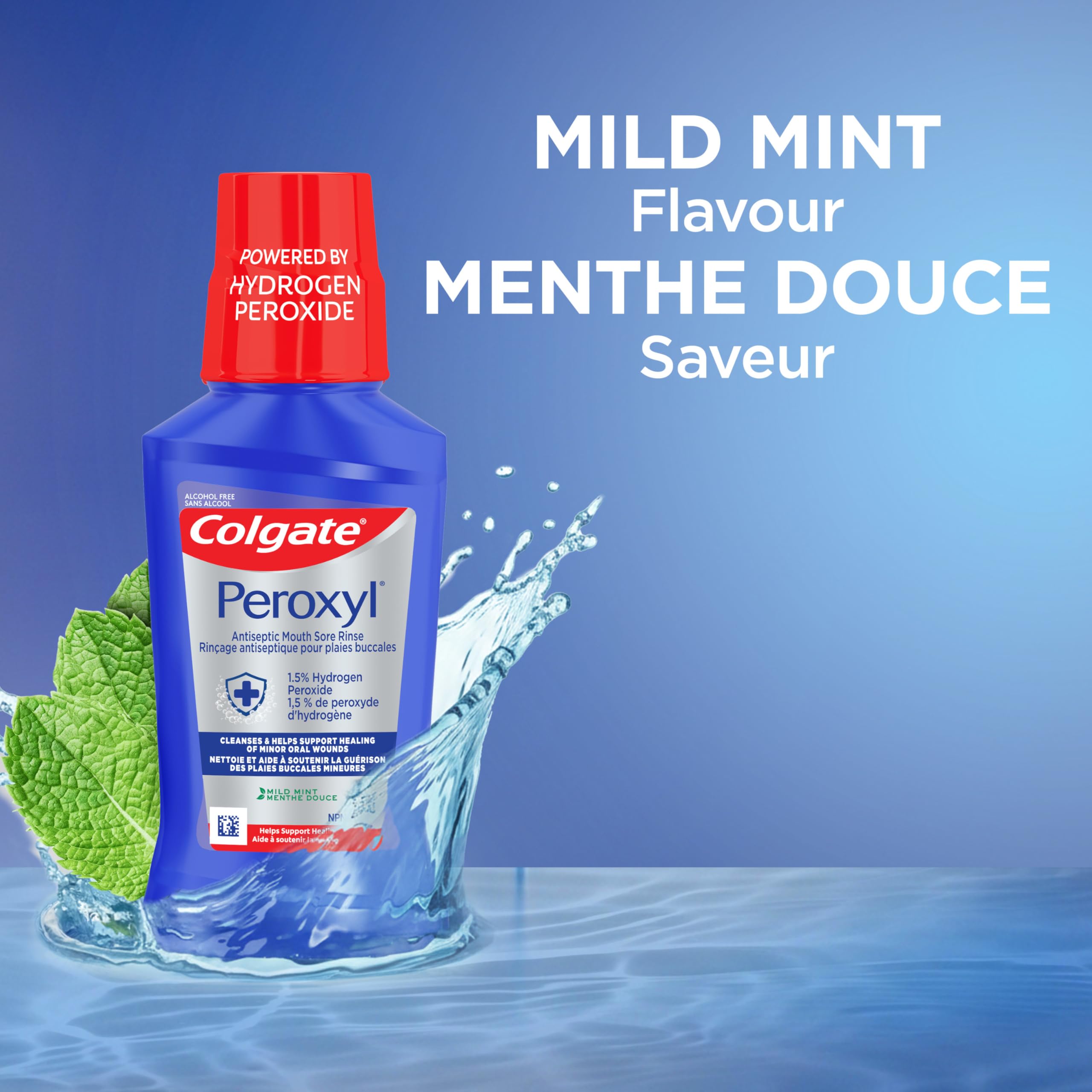 Colgate Peroxyl Antiseptic Mouthwash with 1.5% Hydrogen Peroxide, Alcohol Free Mouth Sore Rinse for Canker Sores and Minor Oral Irritations and Burns, Mild Mint, 500 mL Bottle