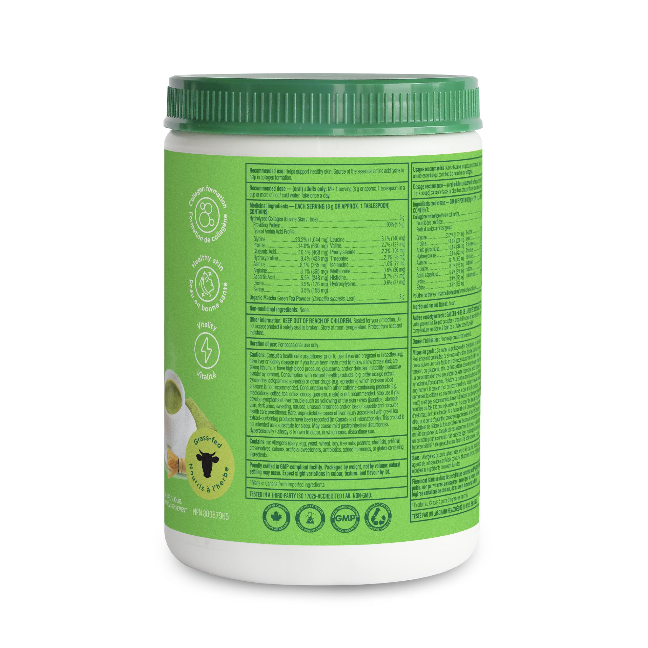 Organika Enhanced Collagen Vitality with Organic Matcha Powder- Sustained Energy and Antioxidant Collagen- 250g