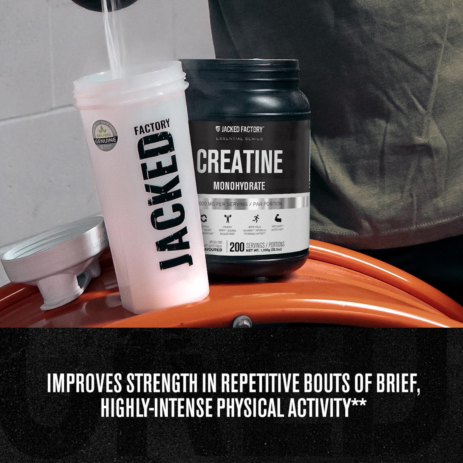 Jacked Factory Creatine Monohydrate Powder 1000g - Canadian-Owned Informed Choice Certified Supplement for Increased Muscle Mass*, Improved Strength, Power, & Performance** - 200 Servings, Unflavored