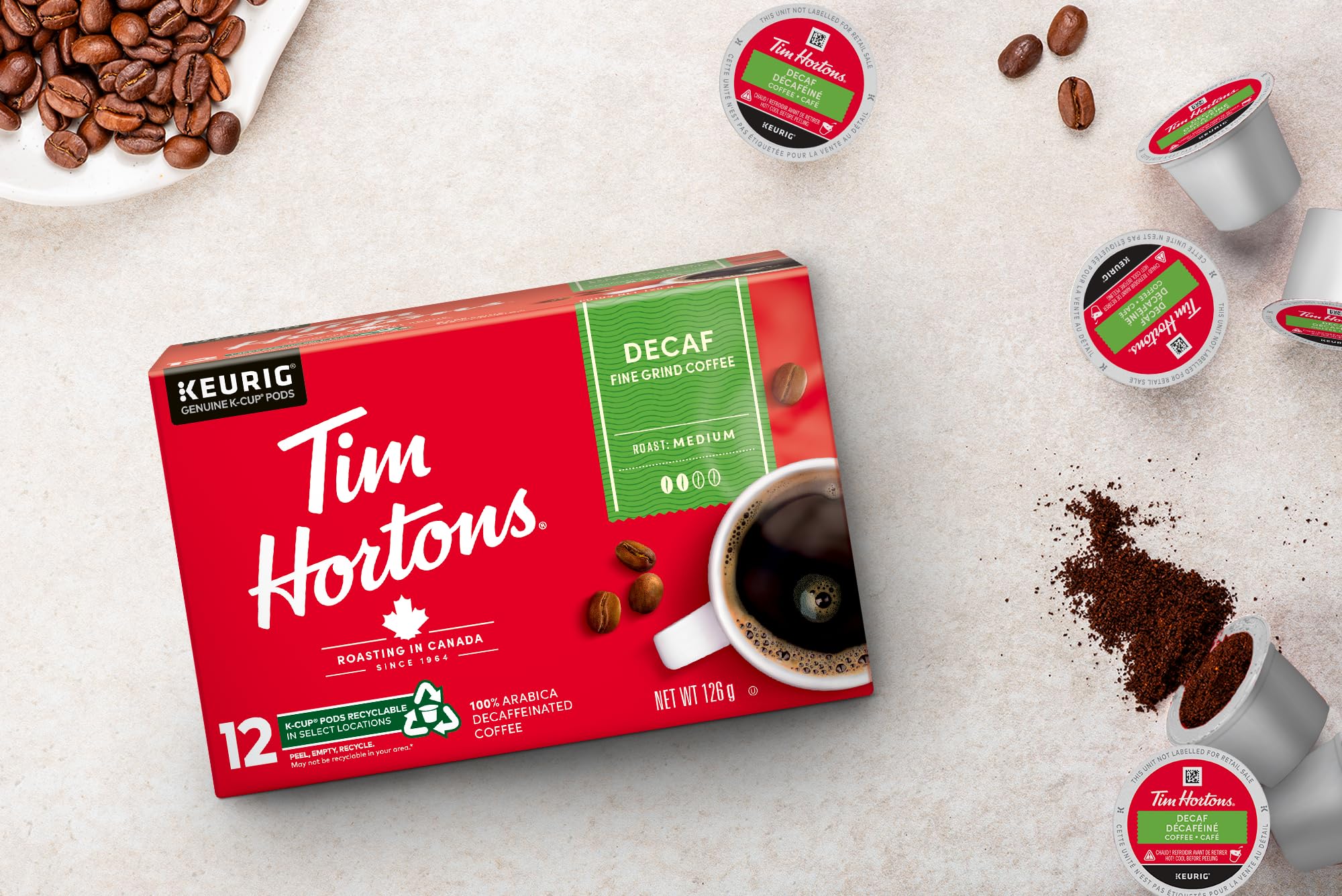 Tim Hortons Decaf Coffee, Single Serve Keurig K-Cup Pods, Medium Roast, 12ct Pack