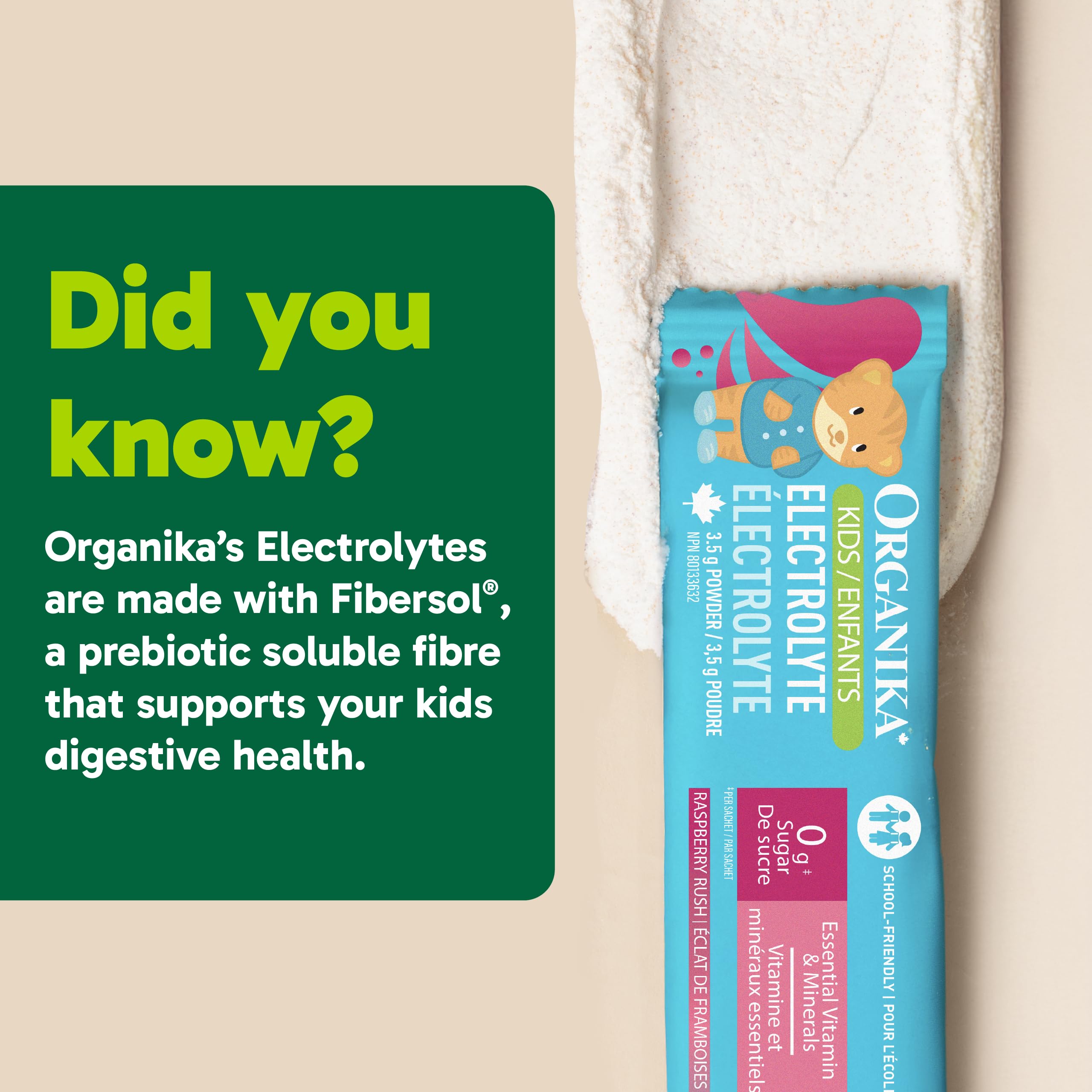 Organika Kids Electrolytes Powder Sticks - Sugar-Free Hydration + Immune support with 100% of daily Vitamin C, Minerals and Prebiotic Fibre | Raspberry Rush Flavour - 3.5g x 20 sachets