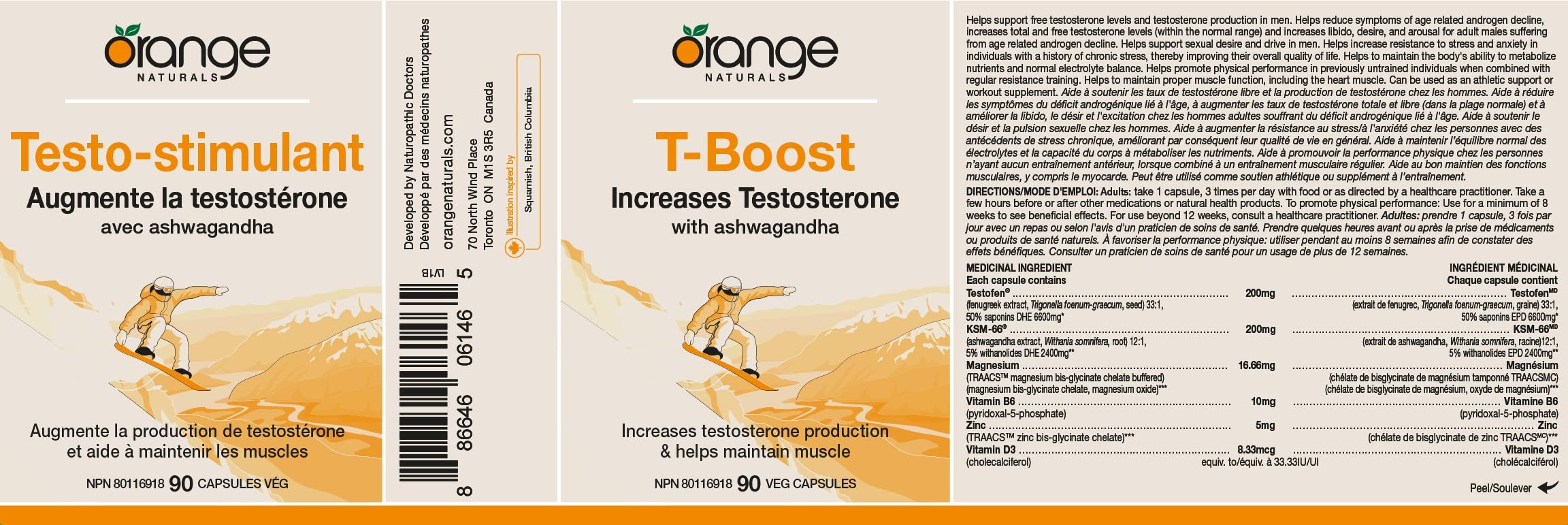 Orange Naturals T-Boost, 90 Veg Capsules, 30-Day Supply, Testosterone Support for Men with Ashwagandha, Helps Maintain Vitality, Strength & Stamina, Supports Performance & Energy, No Dairy or Gluten
