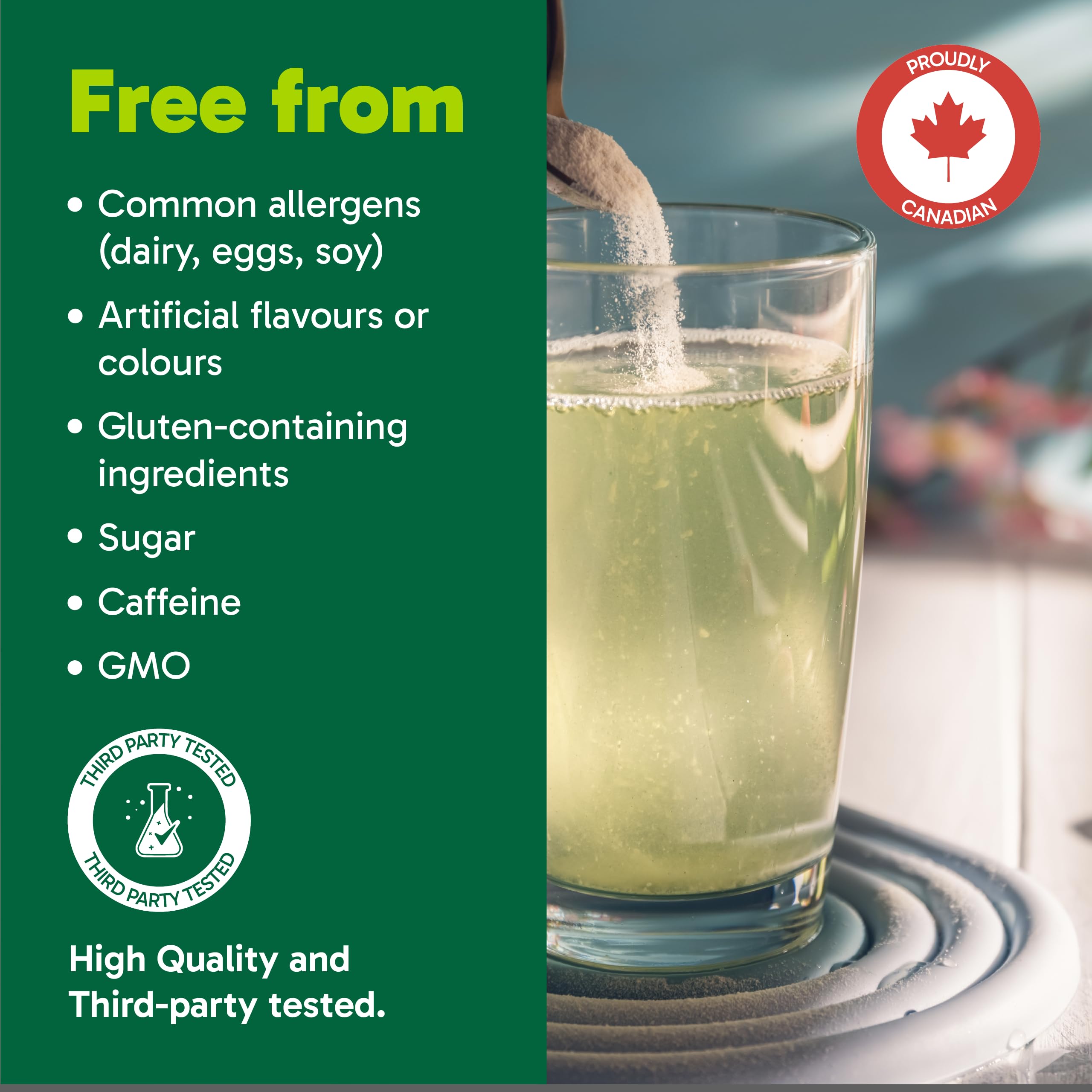 Organika Canadian-Made Electrolytes Extra-Strength Powder, NSF Certified, Lemon Lime Flavour, 1000 mg Sodium, Sugar-Free Hydration & Recovery, 180 g, 30 Servings
