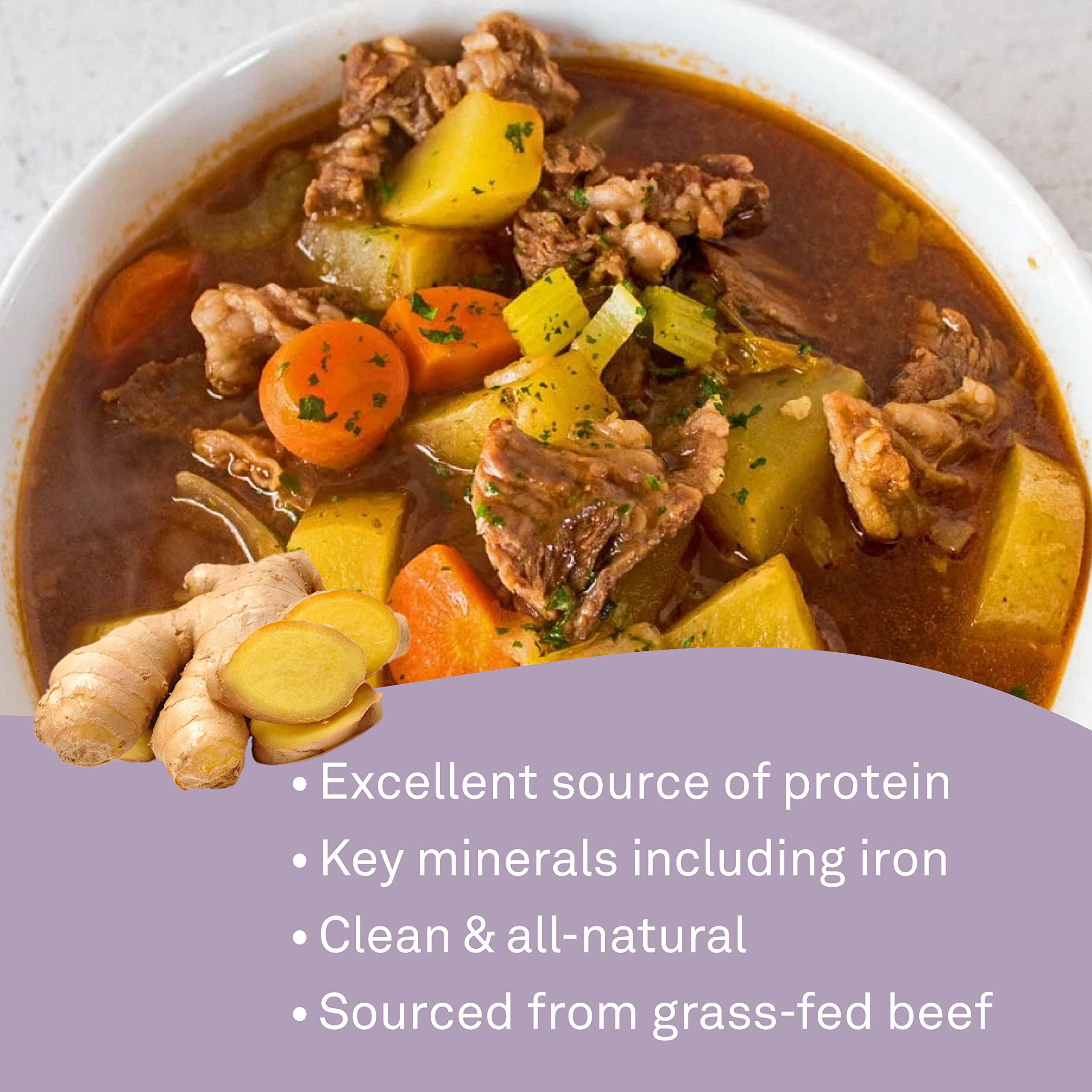 Organika Beef Bone Broth Powder with Ginger- Grass-Fed and Pasture Raised Cows- Keto Friendly, High Protein and Mineral Content, 300g