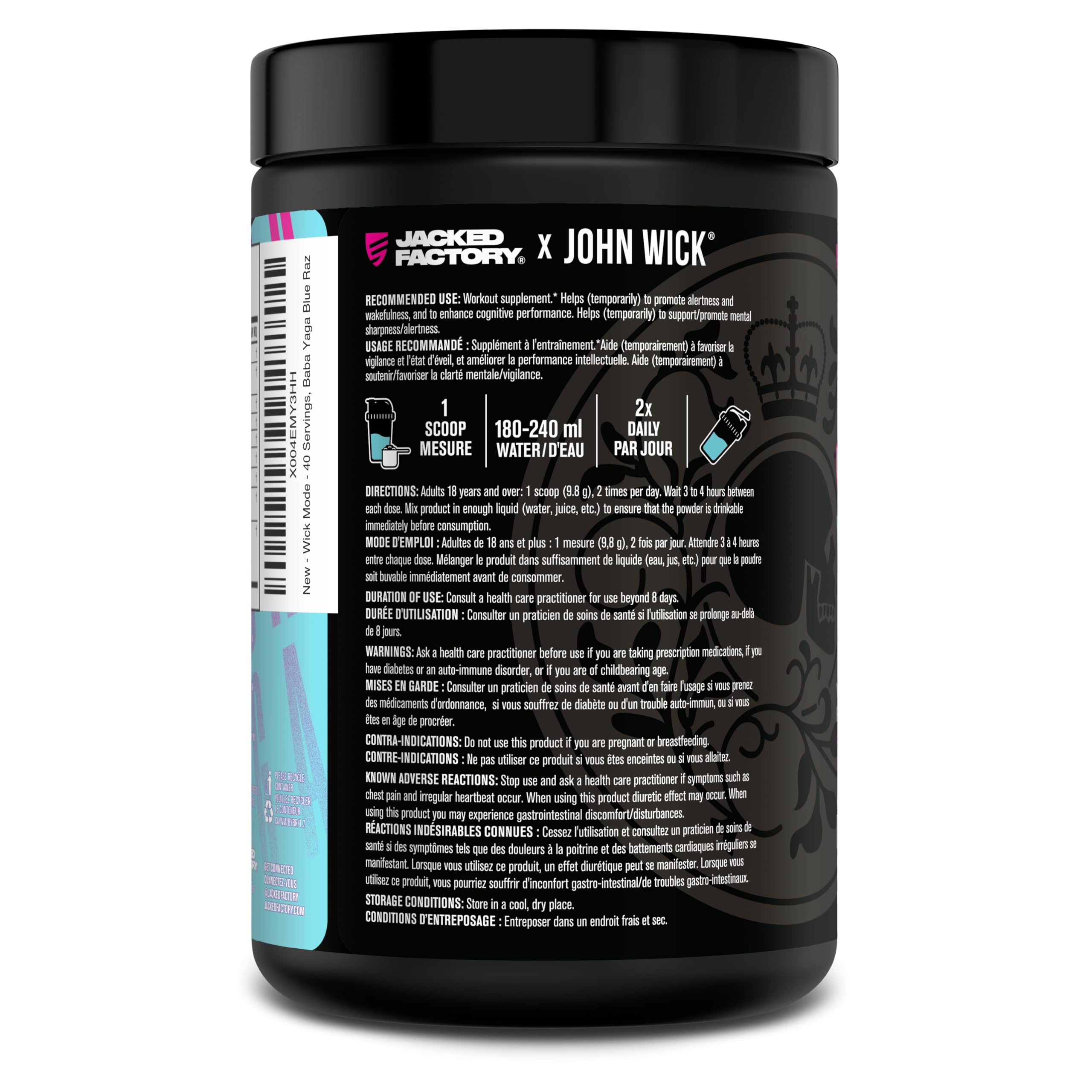 Jacked Factory X John Wick - Wick Mode Pre Workout Powder - Intense Energy, Battle-Ready Focus, Unstoppable Commitment, and Sheer Will - 40 Servings, Baba Yaga Blue Raz