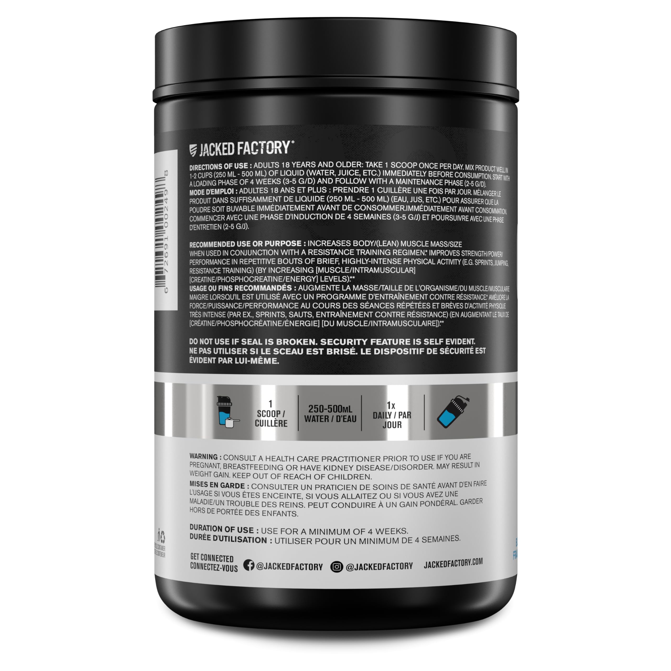 Jacked Factory Creatine Monohydrate Powder - Canadian-Owned Informed Choice Certified Supplement for Increased Muscle Mass*, Improved Strength Power & Performance** - 85 Servings, Blue Raspberry