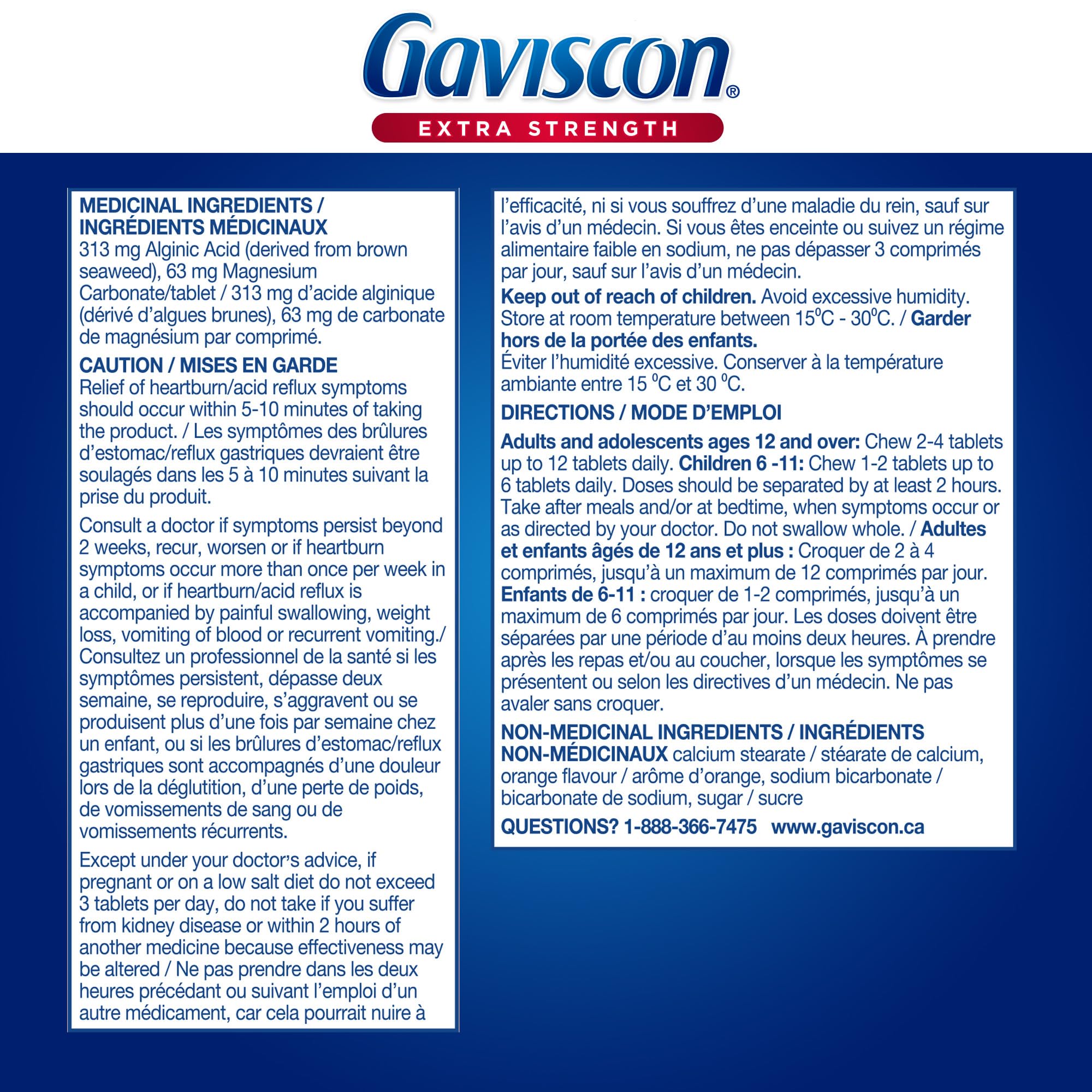 Gaviscon Extra Strength Tablets - 60 Count - Chewable Foaming Antacid Tablets for Day and Night Heartburn Relief, Acid Reflux and GERD Relief, Orange Burst - Free of Aluminum, Lactose and Gluten