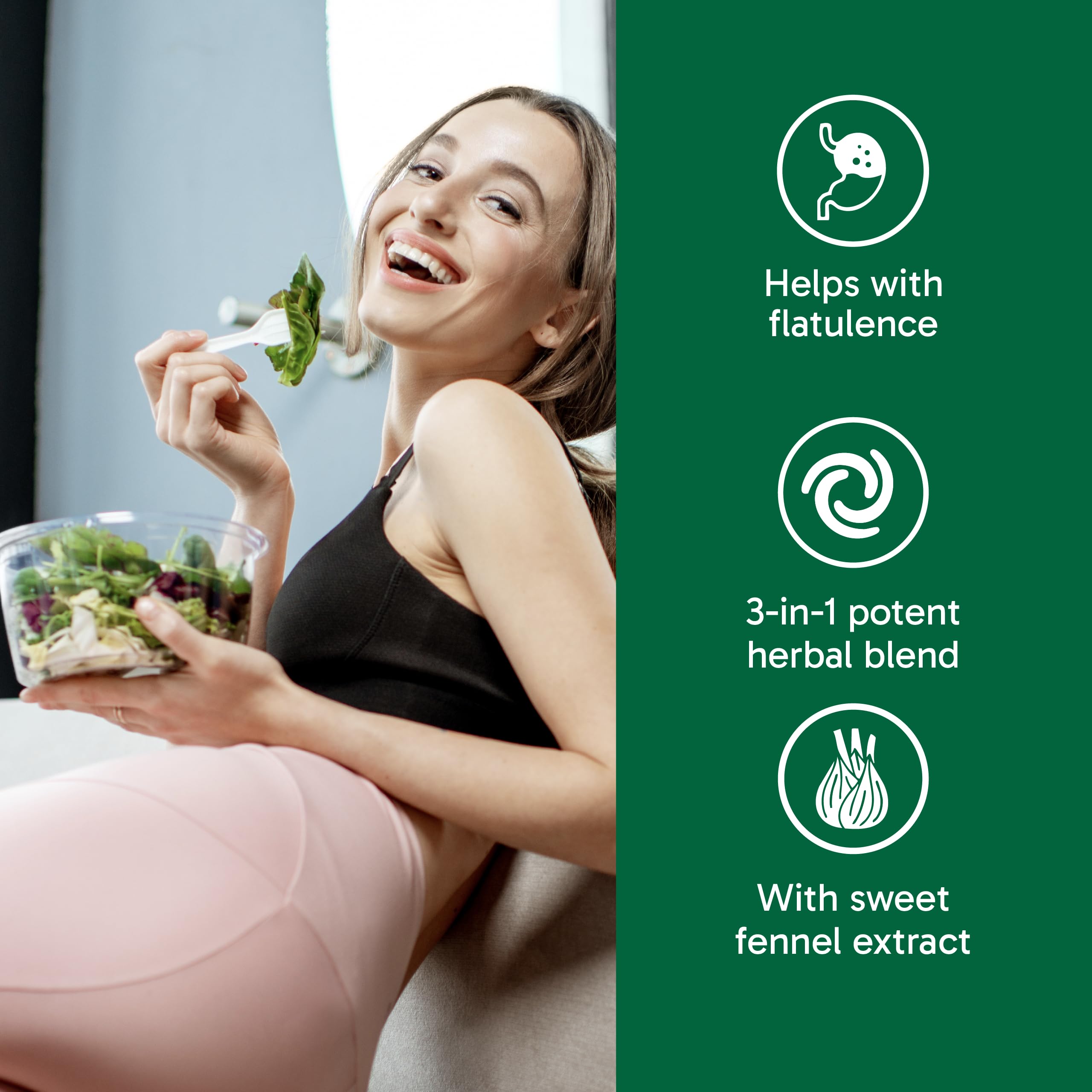Organika Canadian-Made Bloat Relief- Helps Relieve Bloating and Flatulence- Herbal Blend of Sweet Fennel, Turmeric, and Milk Thistle- Digestive Support- 120vcaps